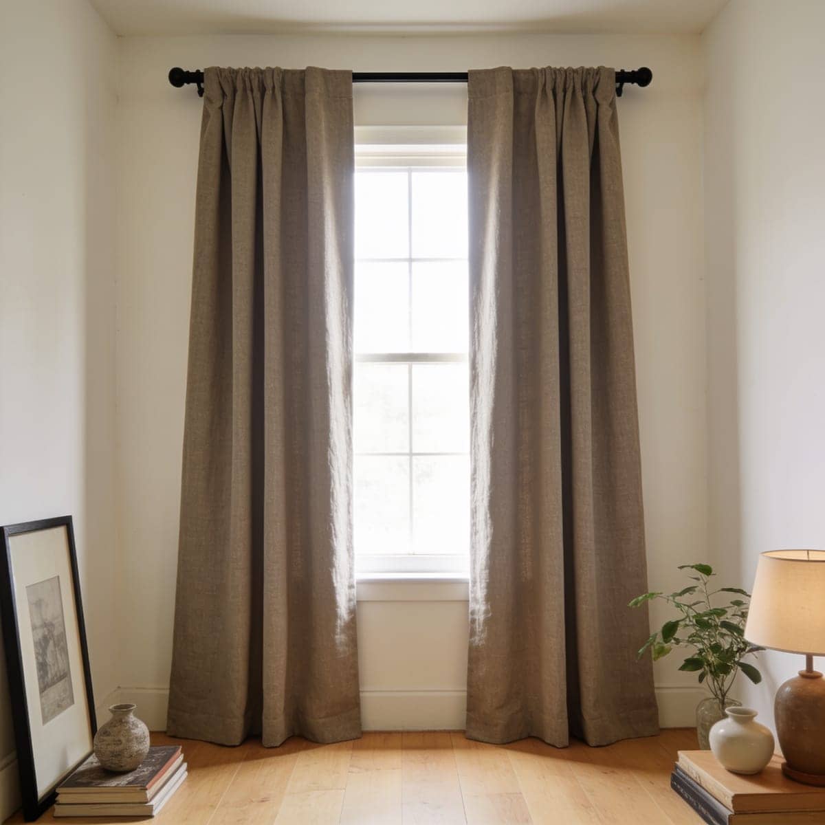 wrap around curtain rod curving back to the wall at both ends