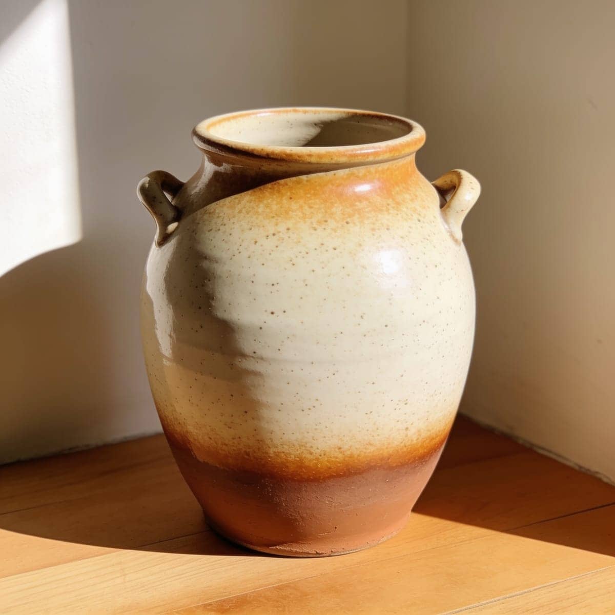 rustic reactive glaze stoneware vase with small handles