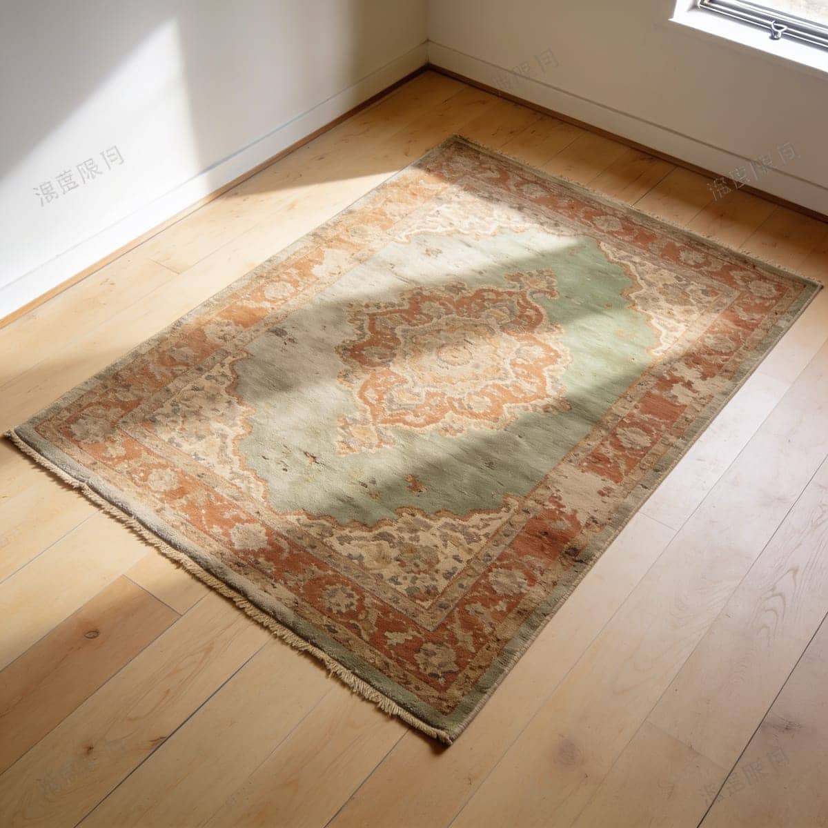 distressed vintage style area rug in a living room