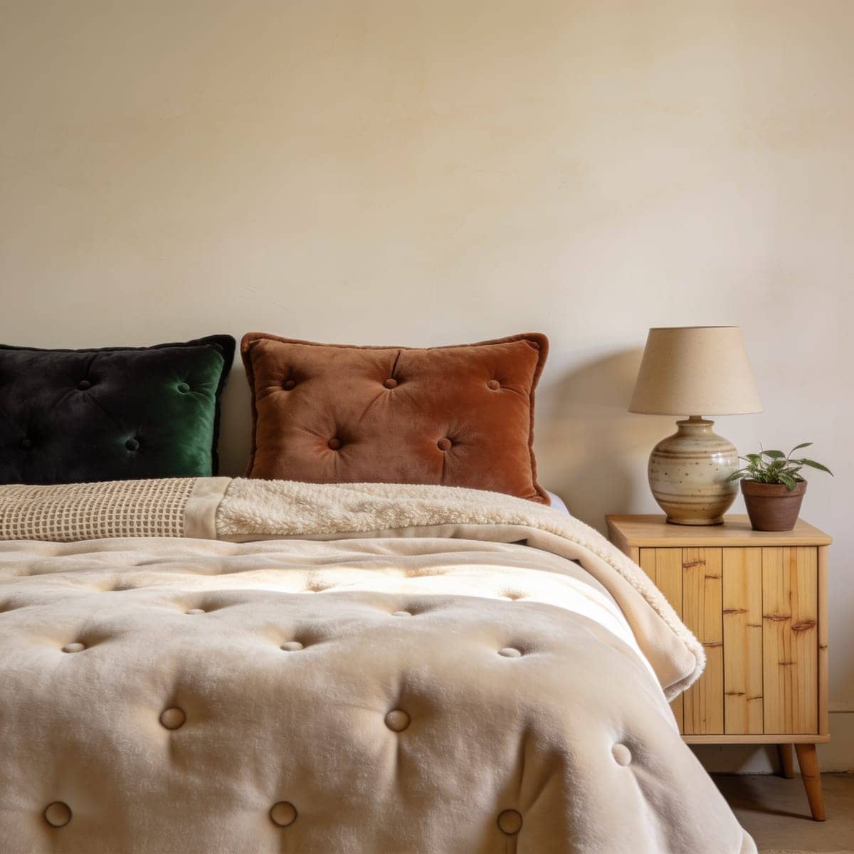boho tufted duvet cover set with raised chenille dots on a bed