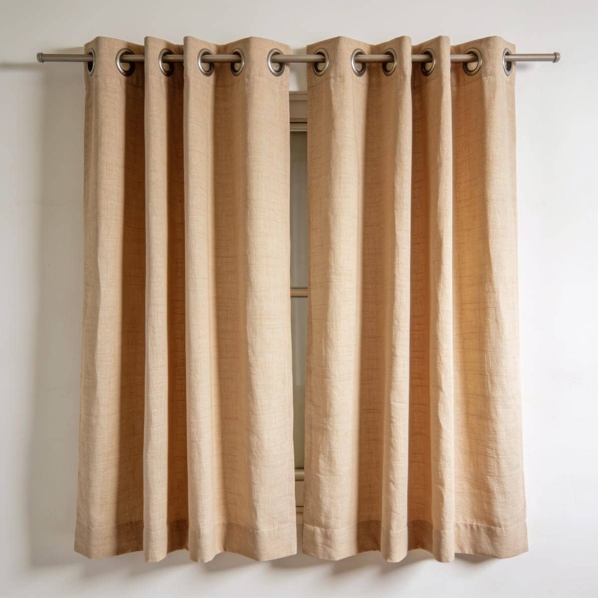 greige grommet curtains bedroom