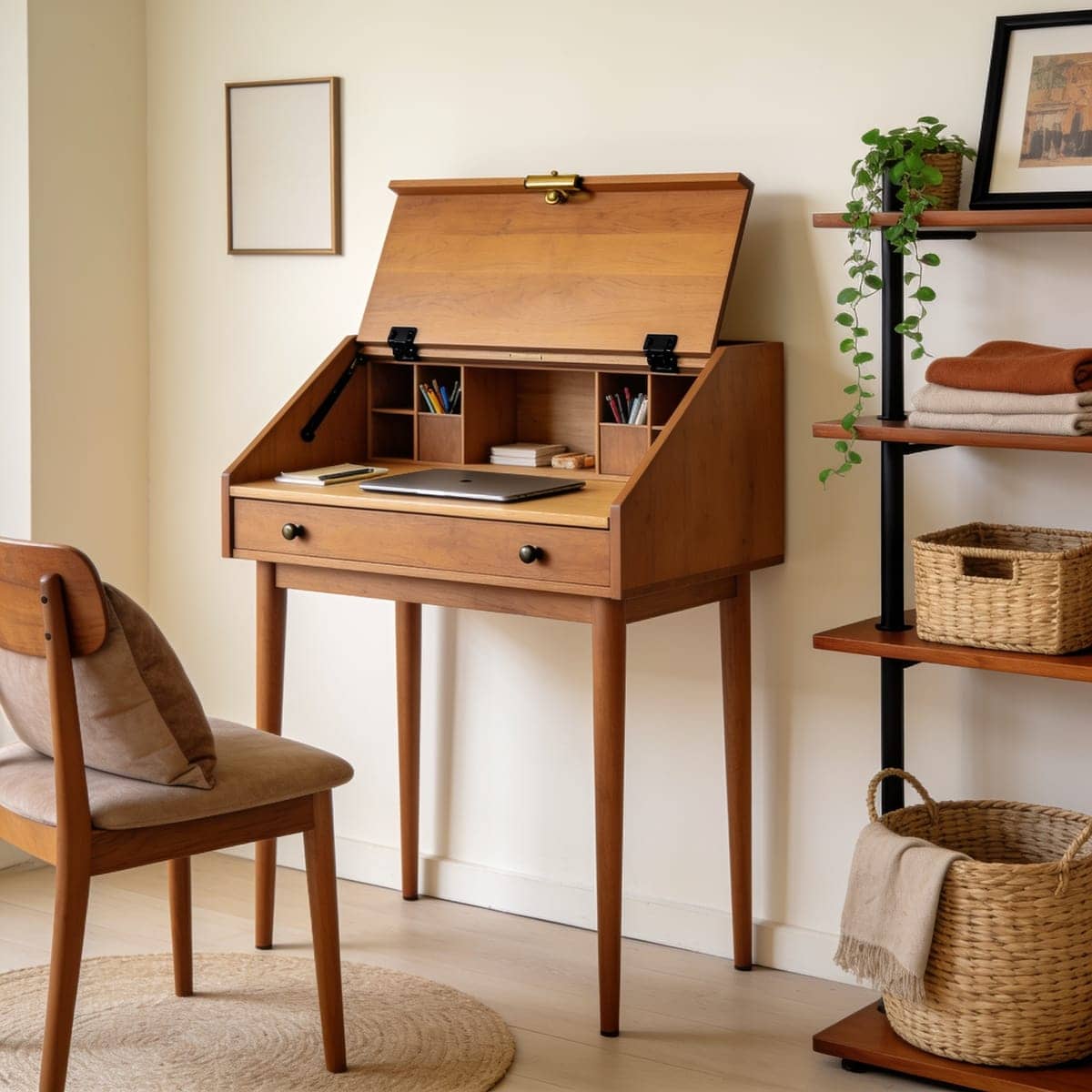 fold out secretary desk closed so it reads like a console