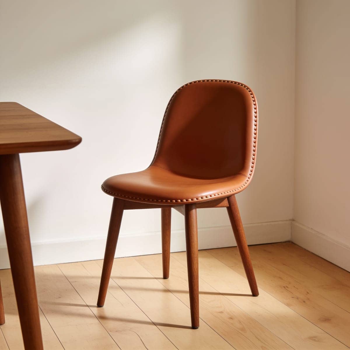 mid century faux leather dining chairs with tapered wood legs