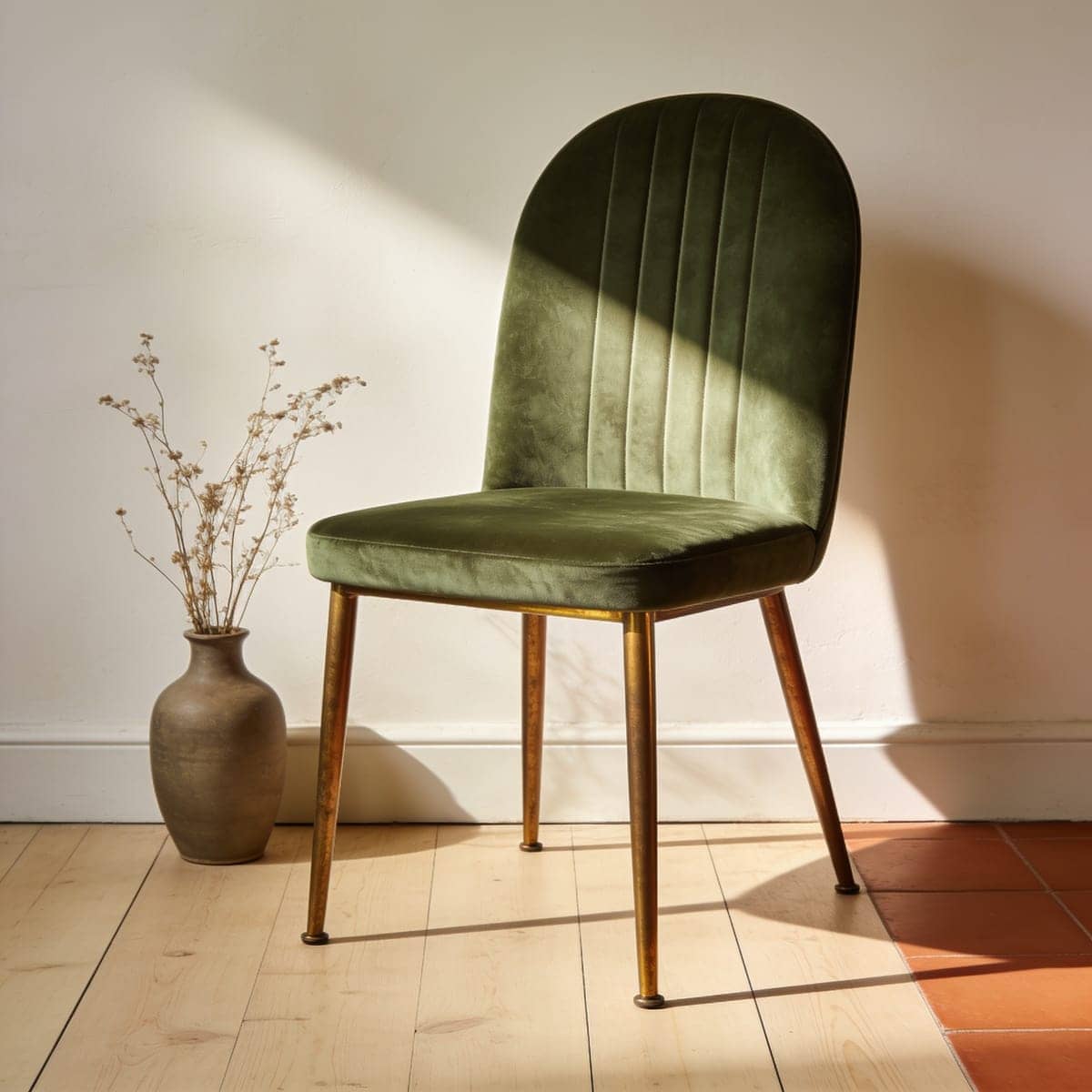 deep green velvet dining chairs with brass finish legs