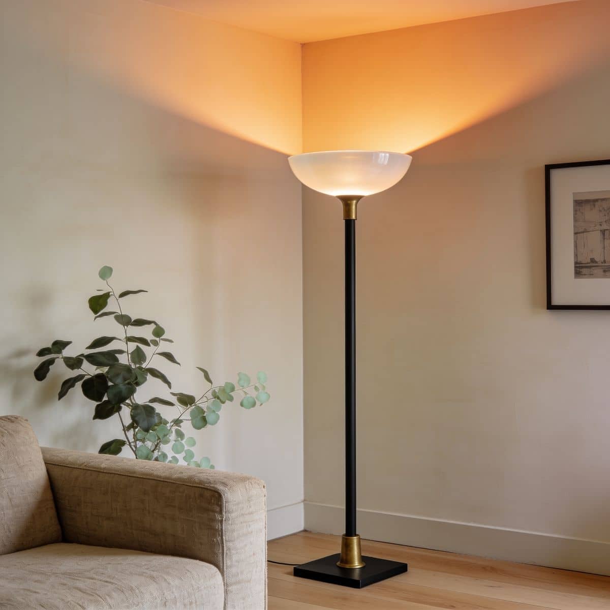 torchiere floor lamp washing warm light up toward the ceiling