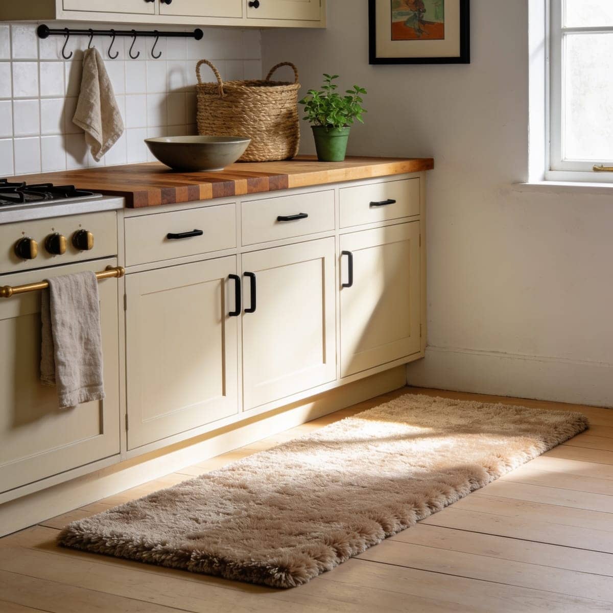 plush chenille microfiber kitchen runner in a soft solid tone
