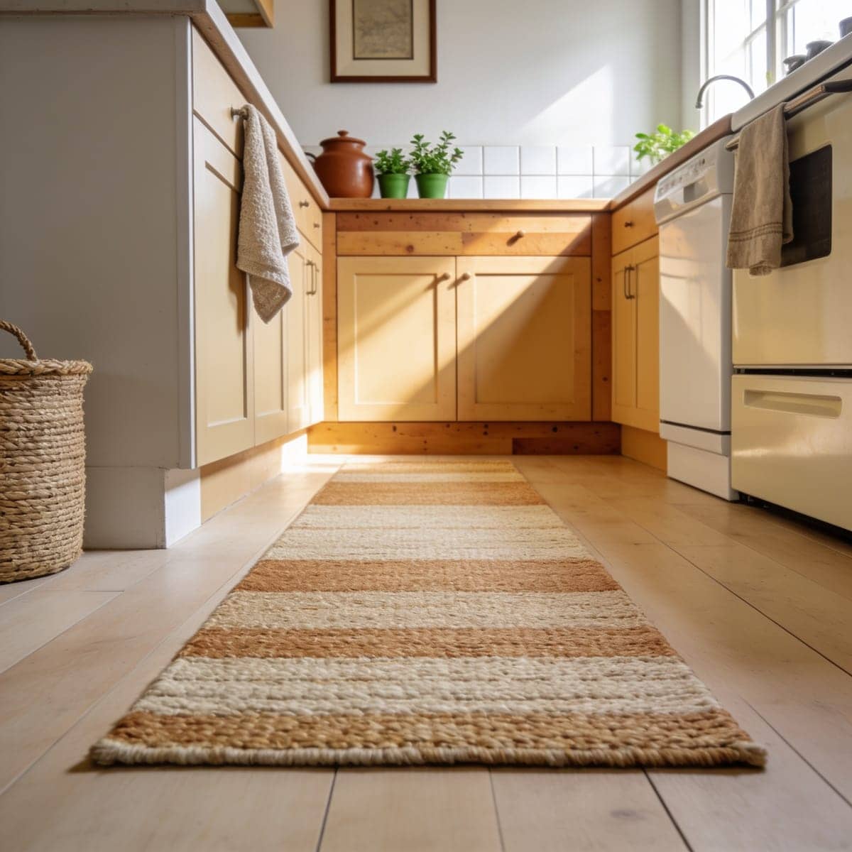 faux jute washable kitchen runner with a natural texture