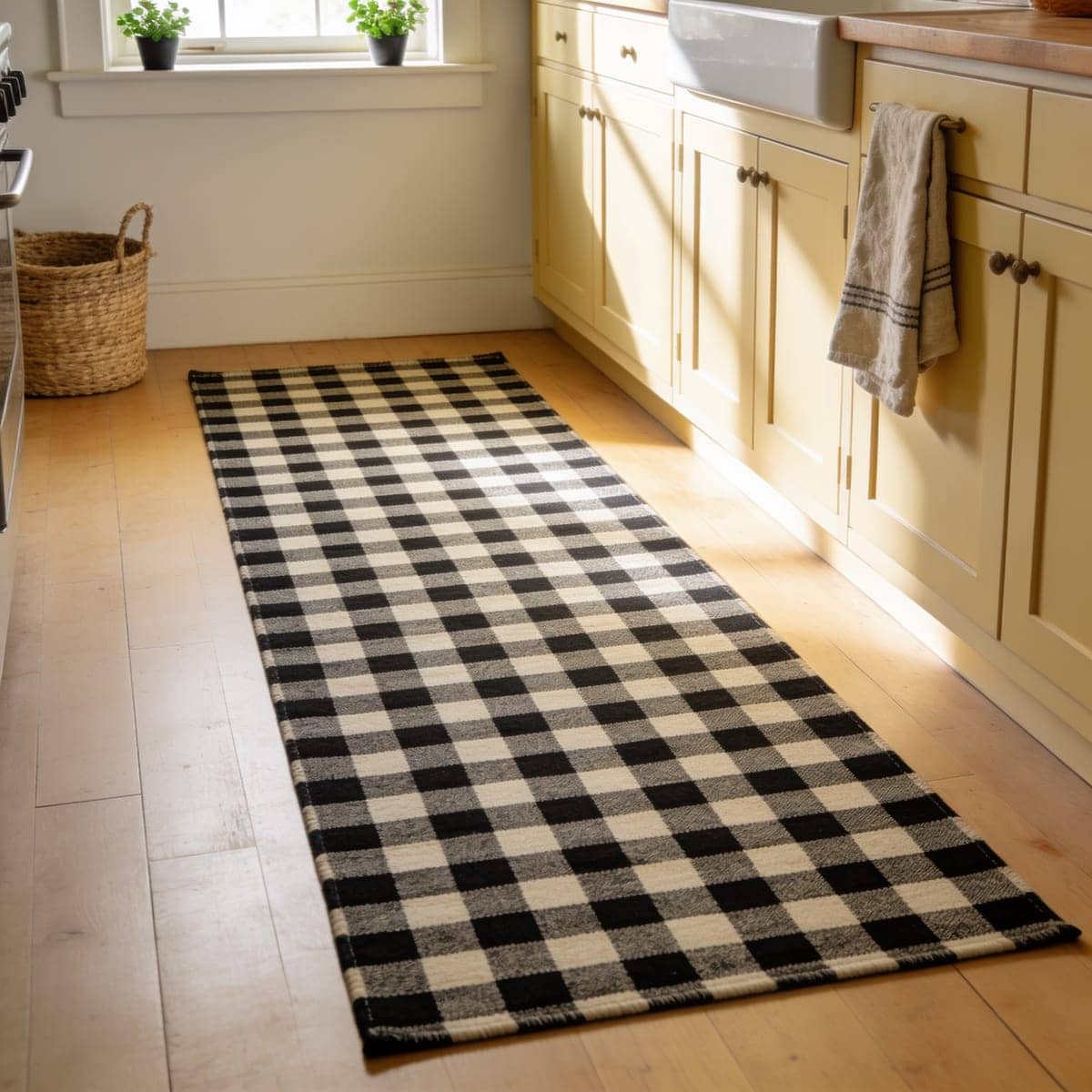 black and cream buffalo check kitchen runner rug