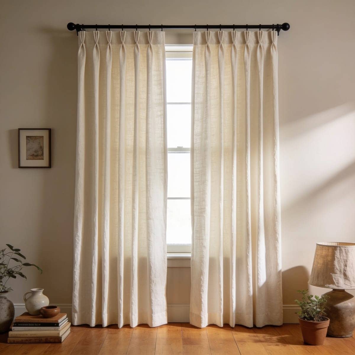 pinch pleat curtain header with even folds on a rod