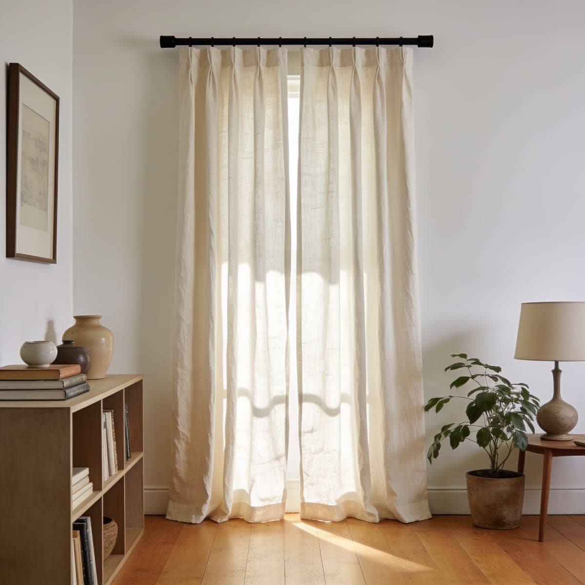 cotton slub curtain with visible texture in warm light