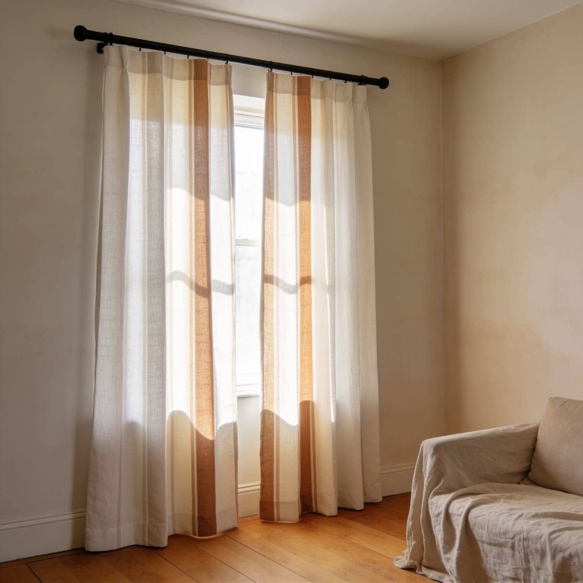 vertical stripe linen curtain panel hanging floor length