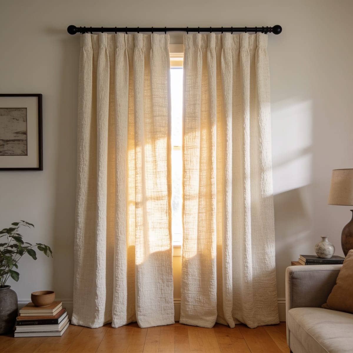 heavy textured woven curtain showing a nubby weave