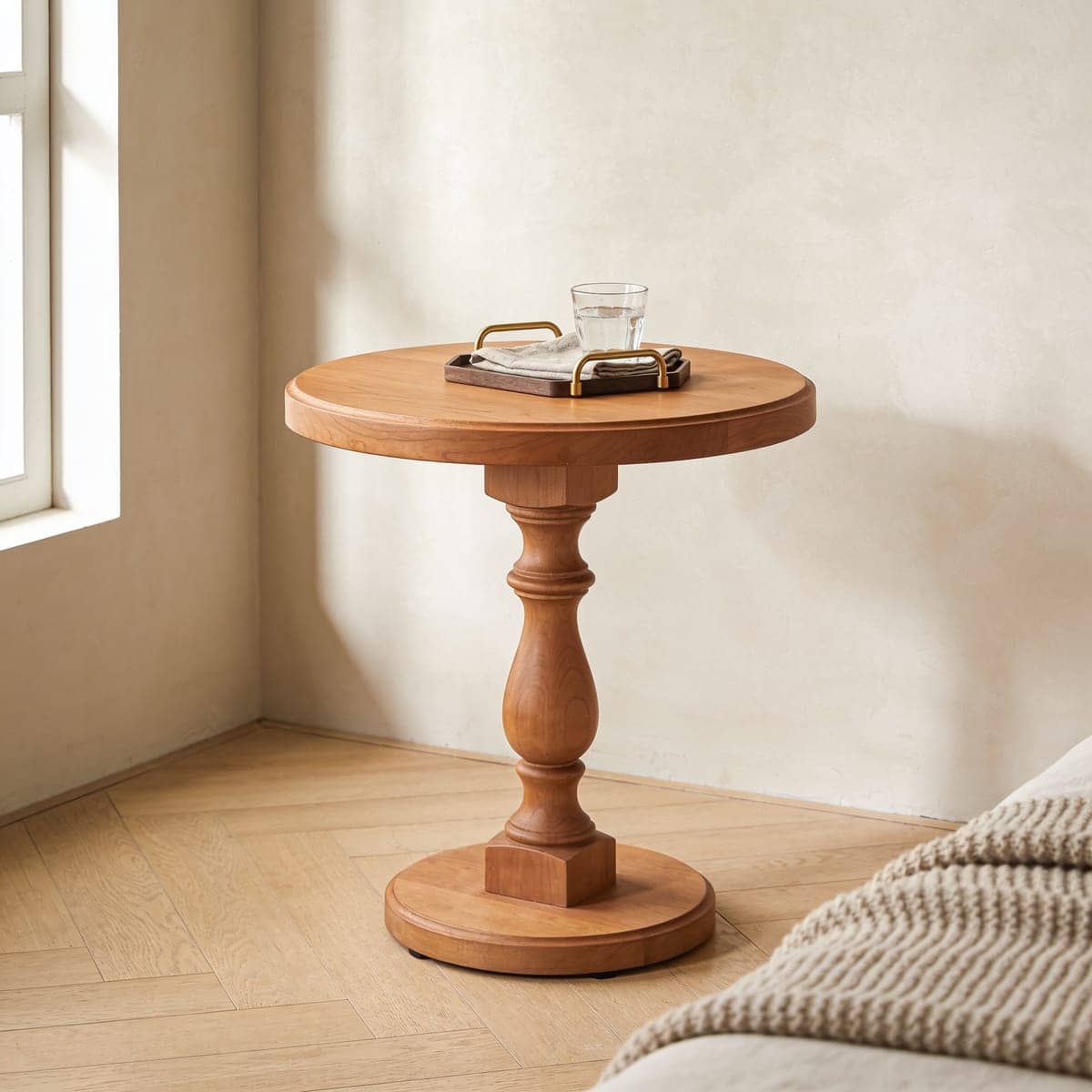 round pedestal nightstand