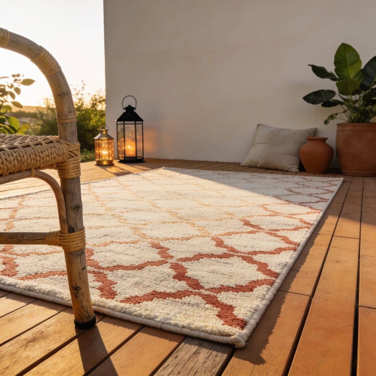 large 8x10 outdoor rug under a full patio set