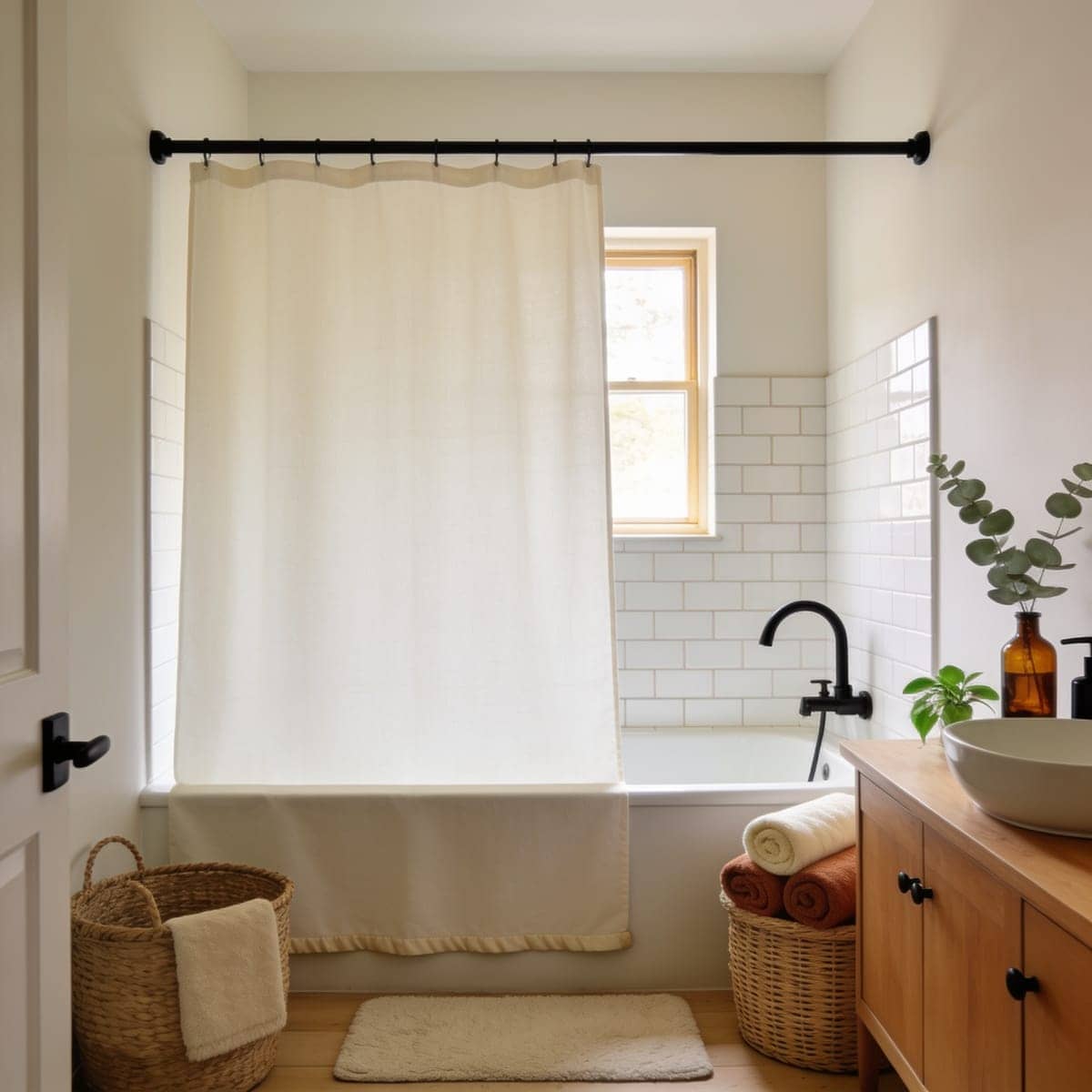 plain durable mildew resistant shower curtain with a weighted hem