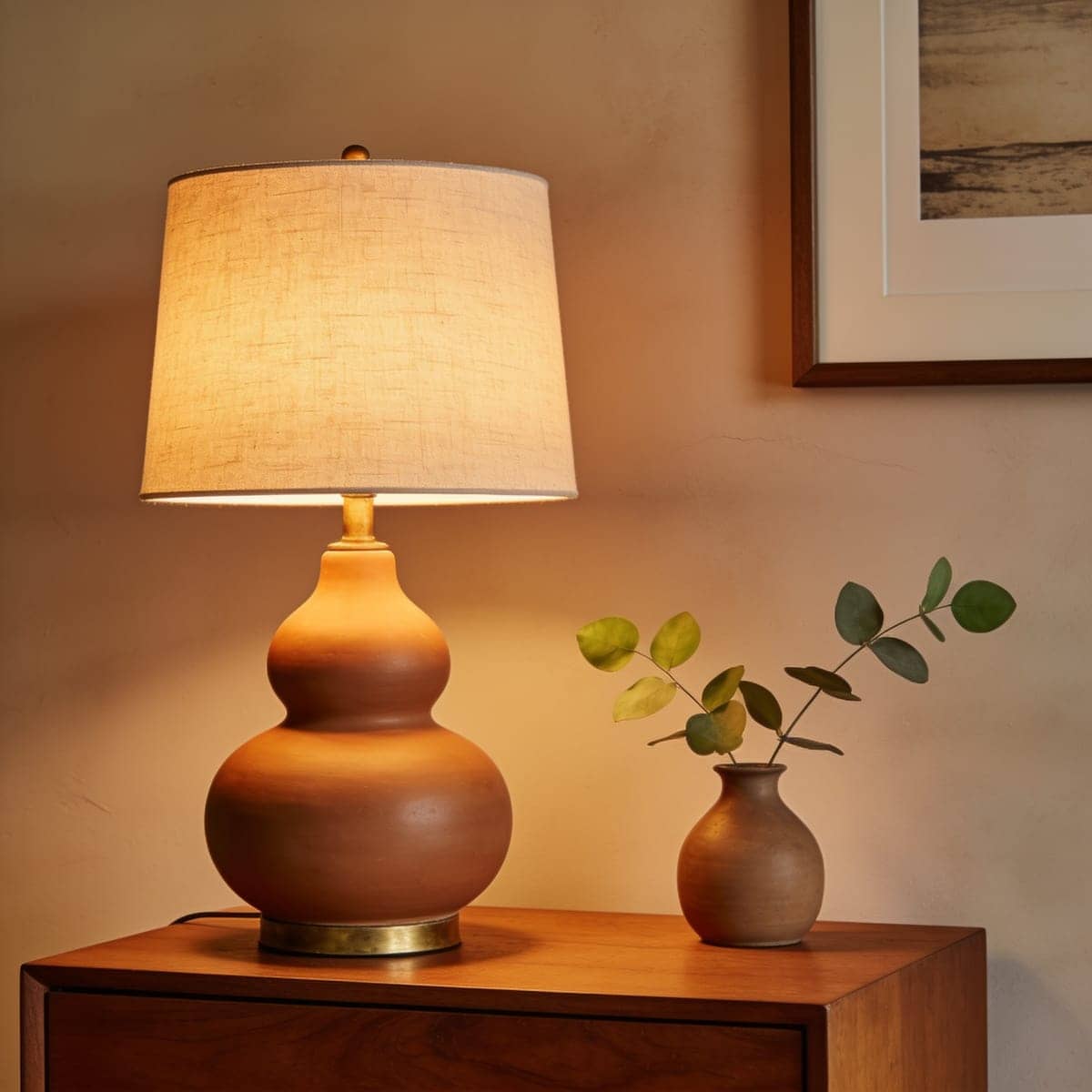 rounded stoneware gourd table lamp in an earthy matte glaze