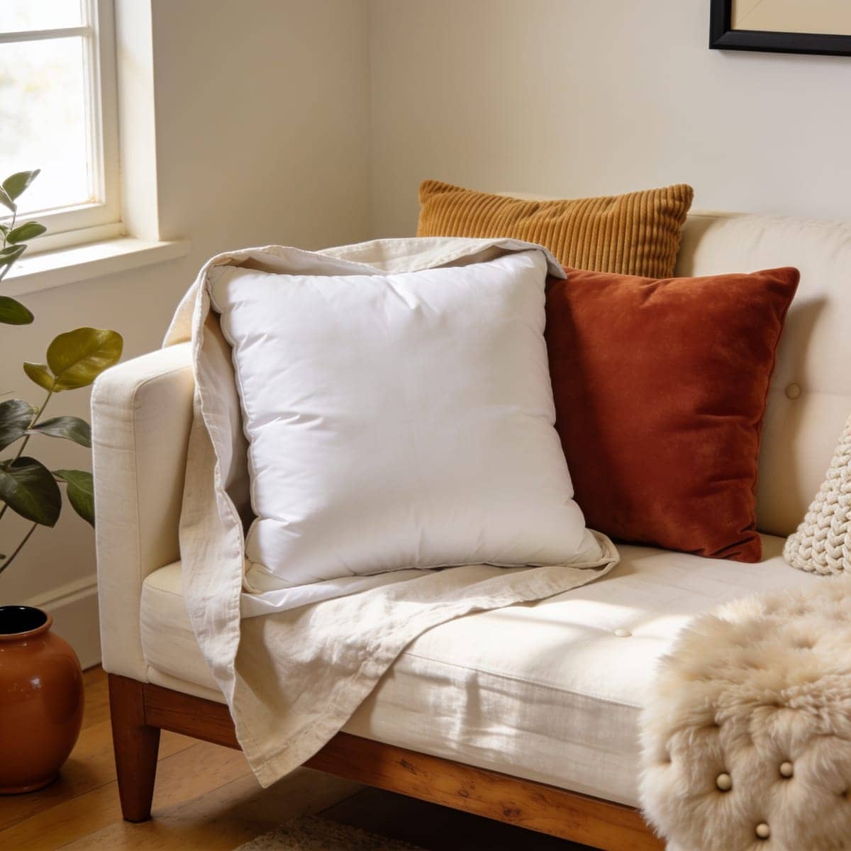 plump white down-alternative pillow inserts stacked
