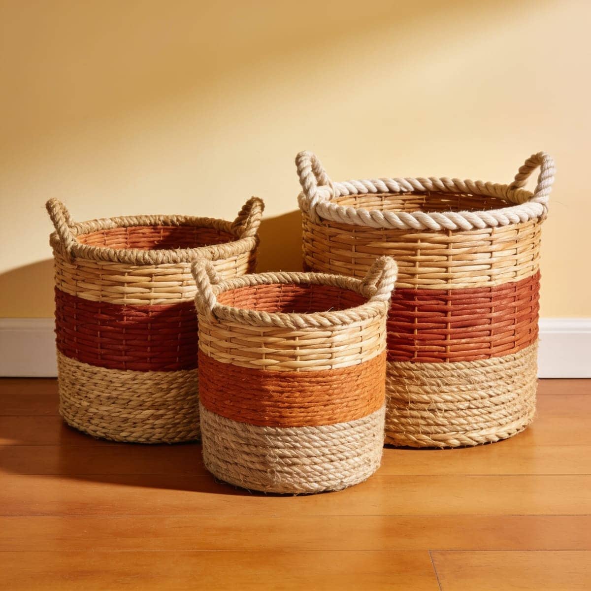 set of three nesting woven storage baskets