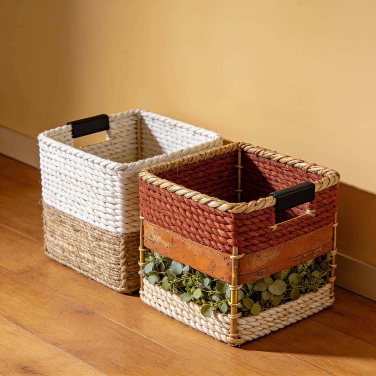 wicker bin baskets sized for shelf cubbies