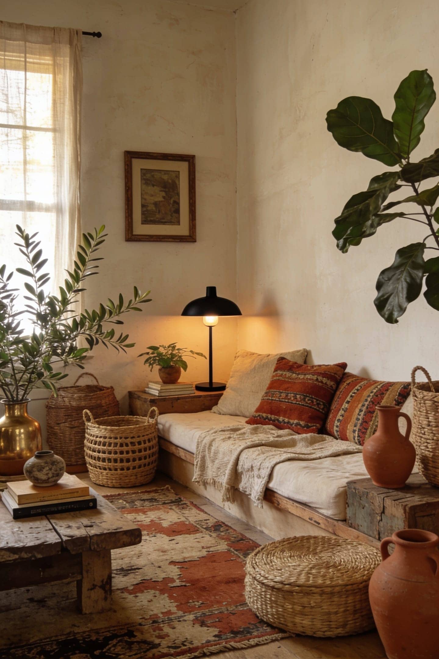 warm earthy boho color palette in a living room