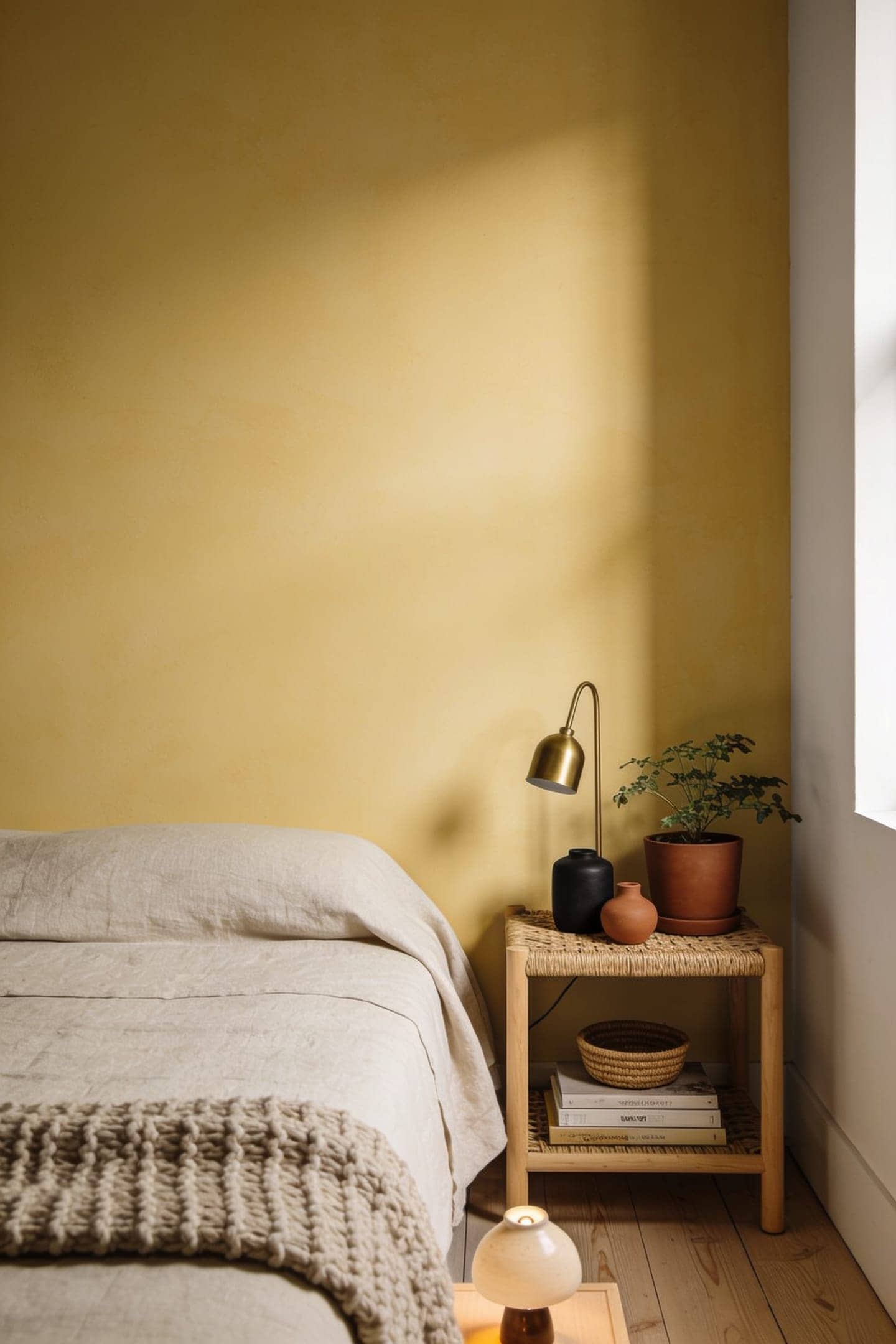 butter yellow paint swatches on wall