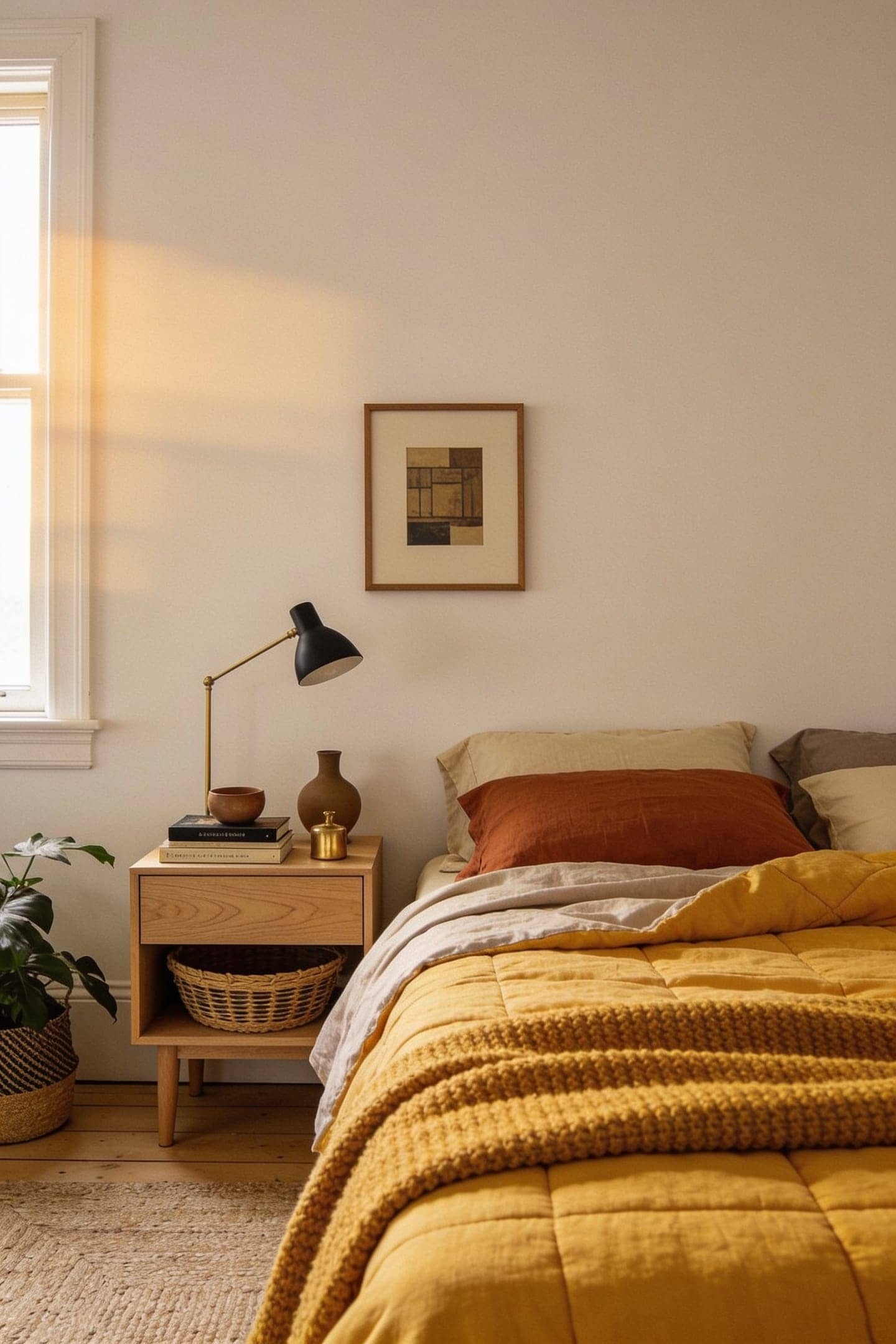butter yellow duvet layered bed