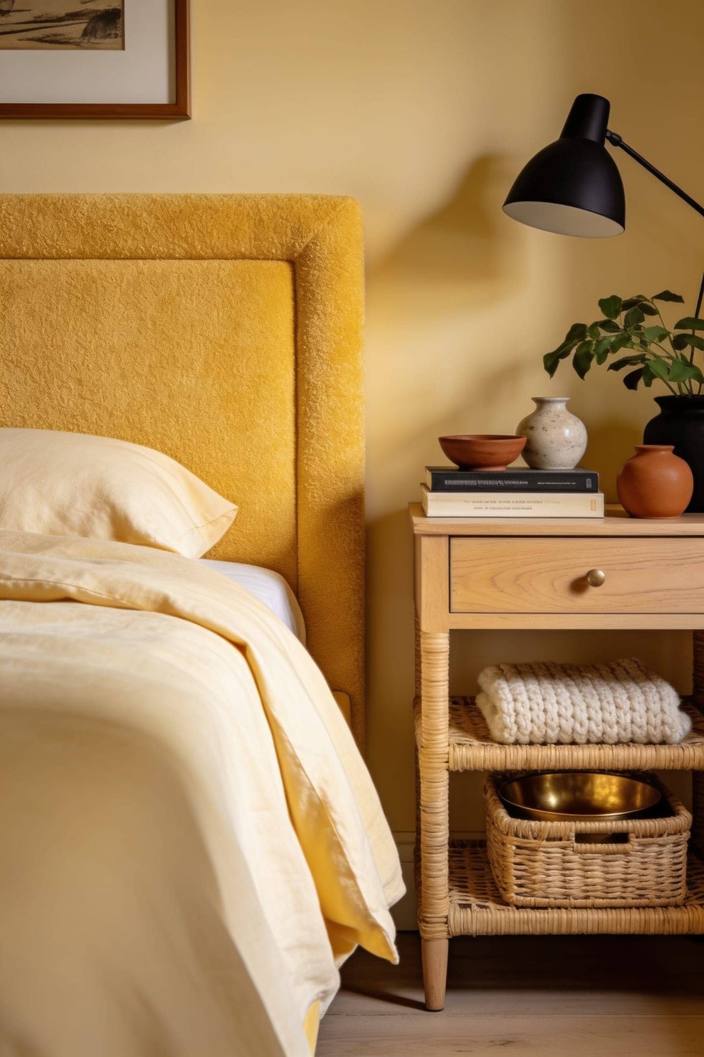 upholstered butter yellow headboard