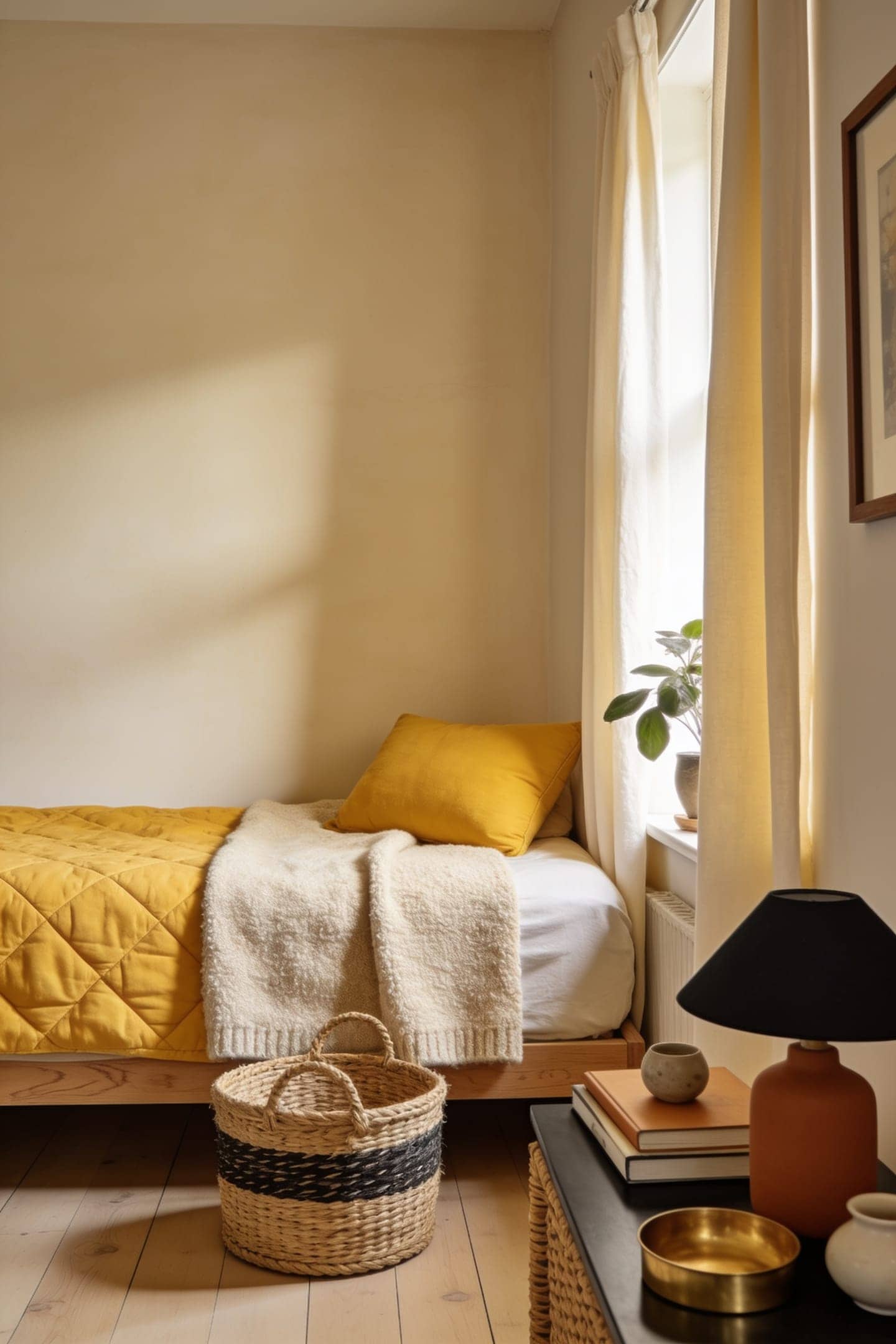 butter yellow bedding curtains rental