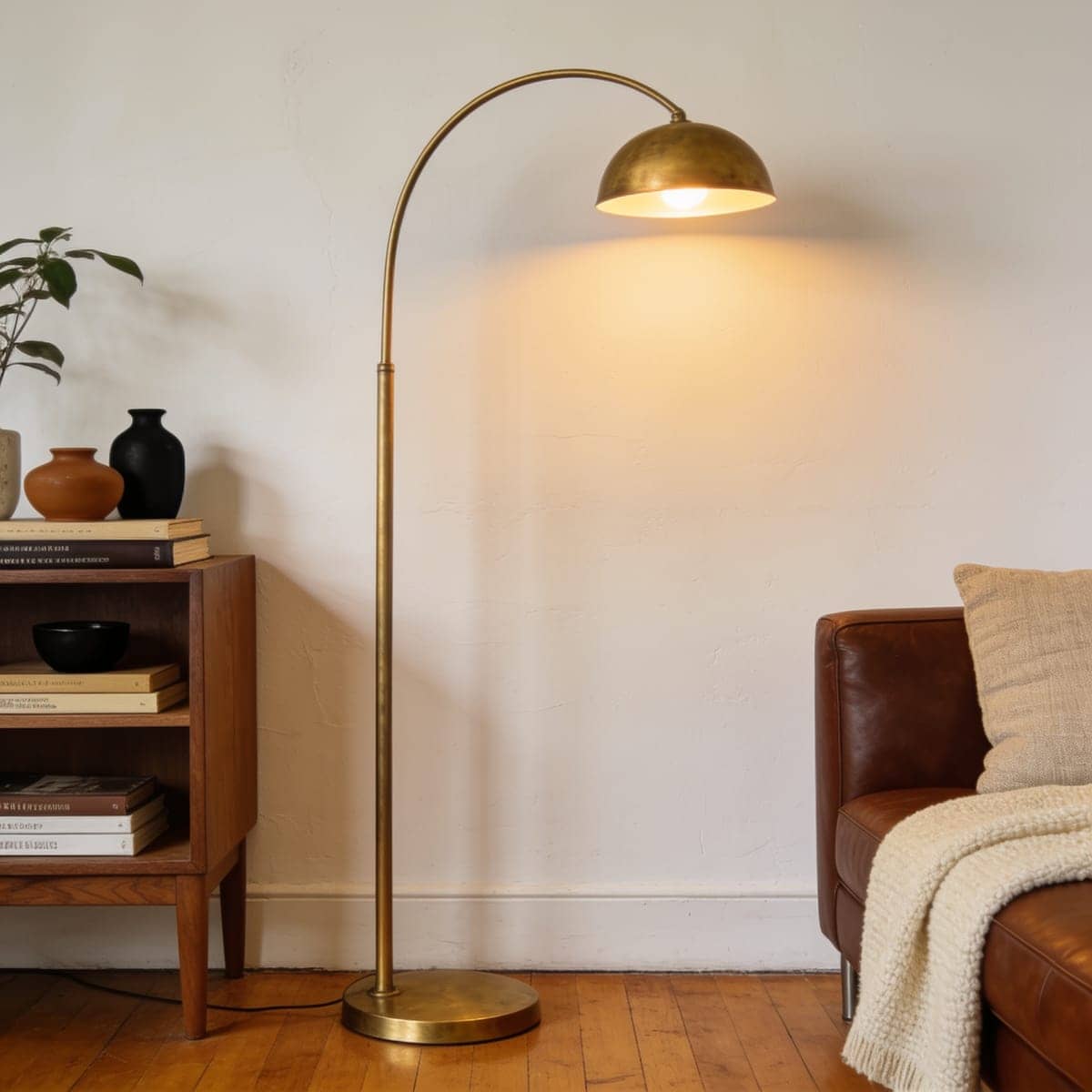 Warm Brass Arc Floor Lamp