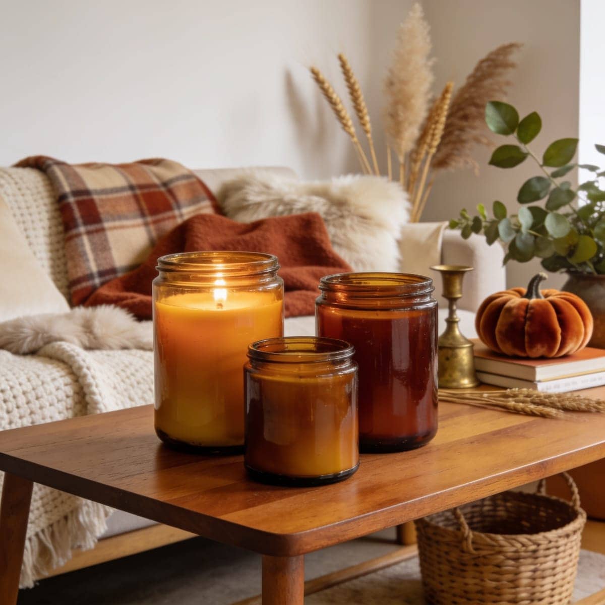 Amber Glass Candle Set