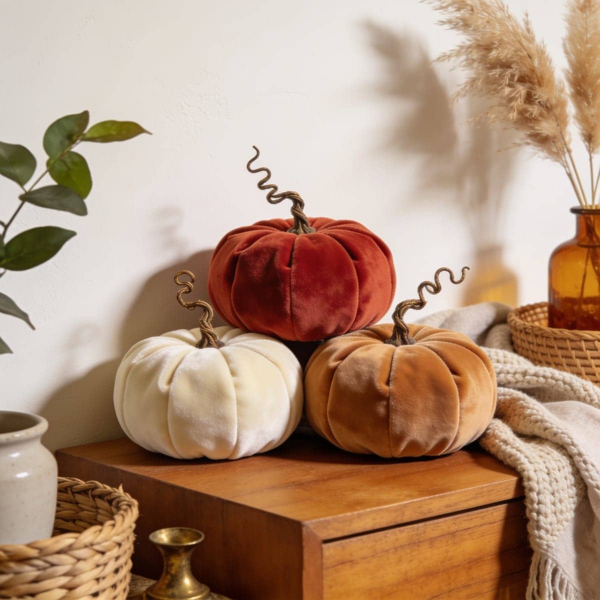 Faux Velvet Pumpkins