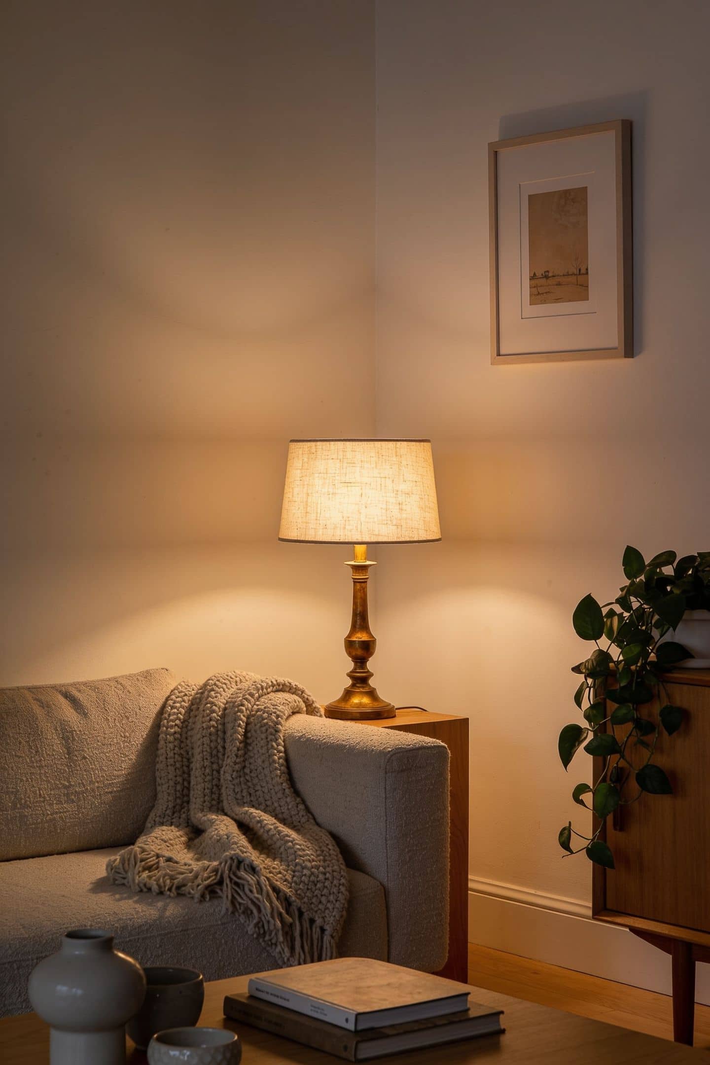 hand turning a lamp dimmer low for a warm evening glow