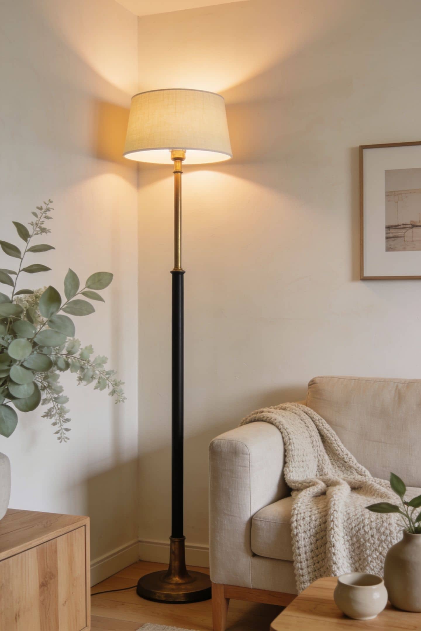 torchiere floor lamp washing warm light up a living room wall