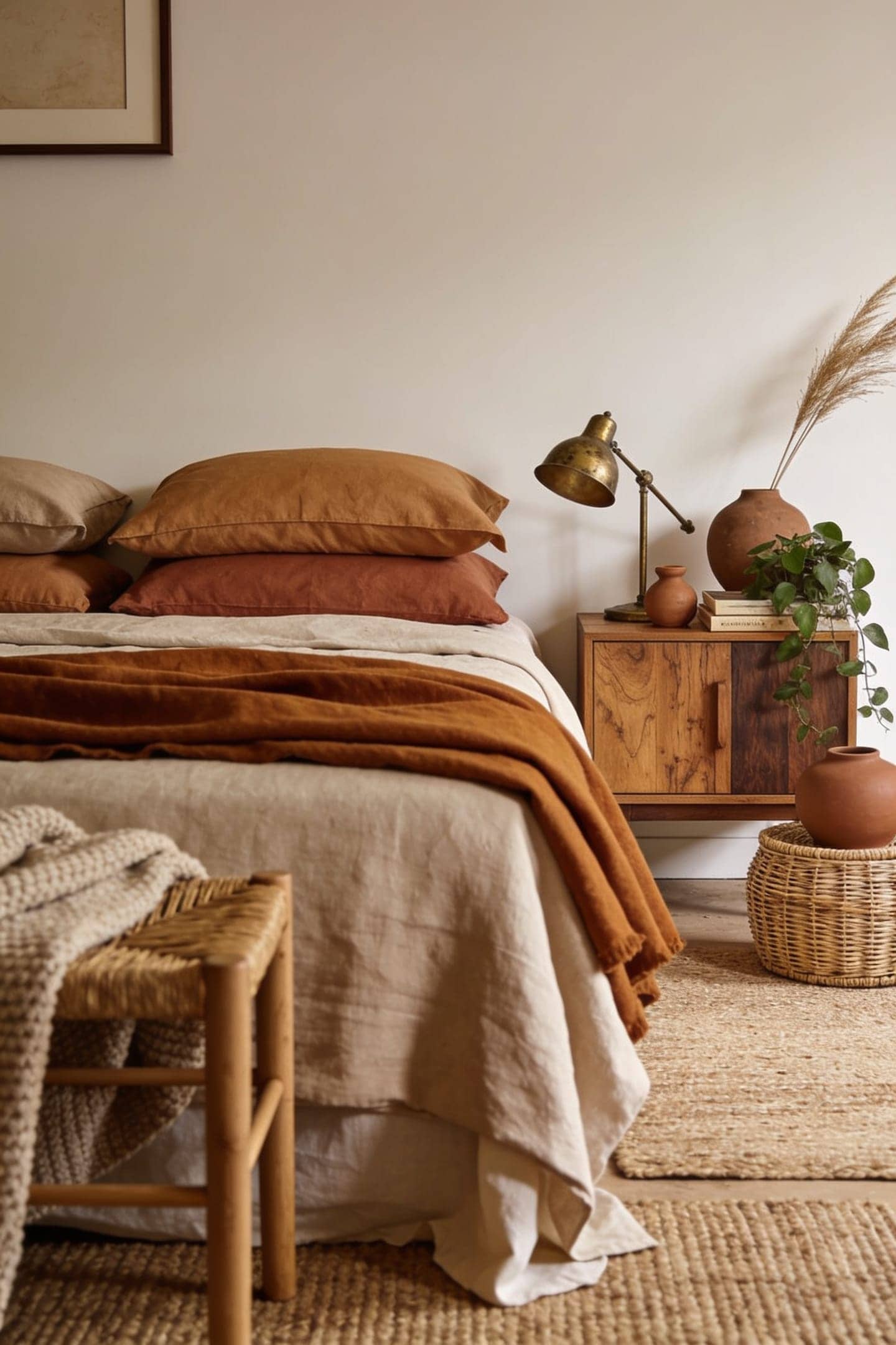 tone-on-tone earthy bedding in oatmeal, camel and clay