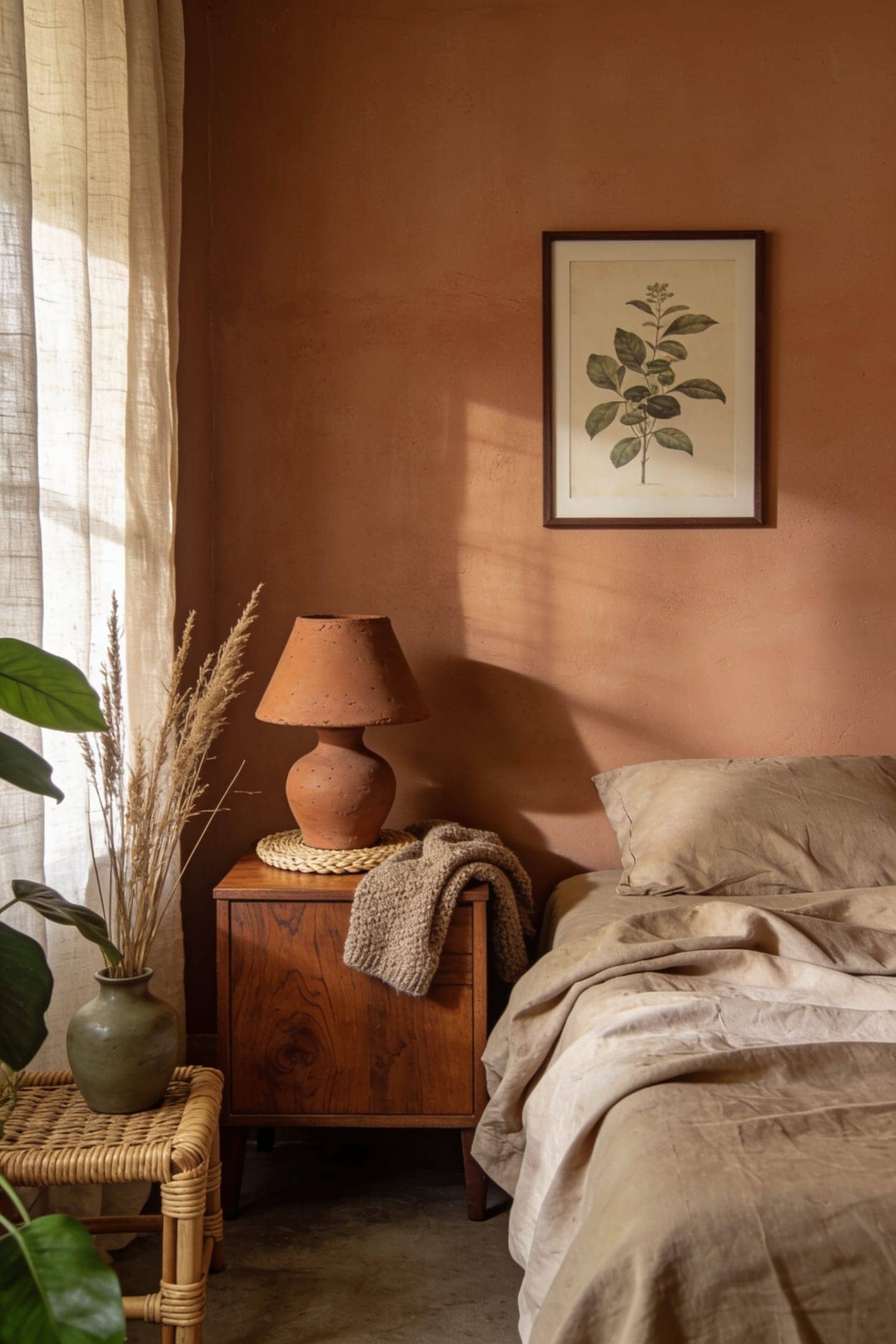 oatmeal washed linen bedding, matte and relaxed, on a bedroom bed