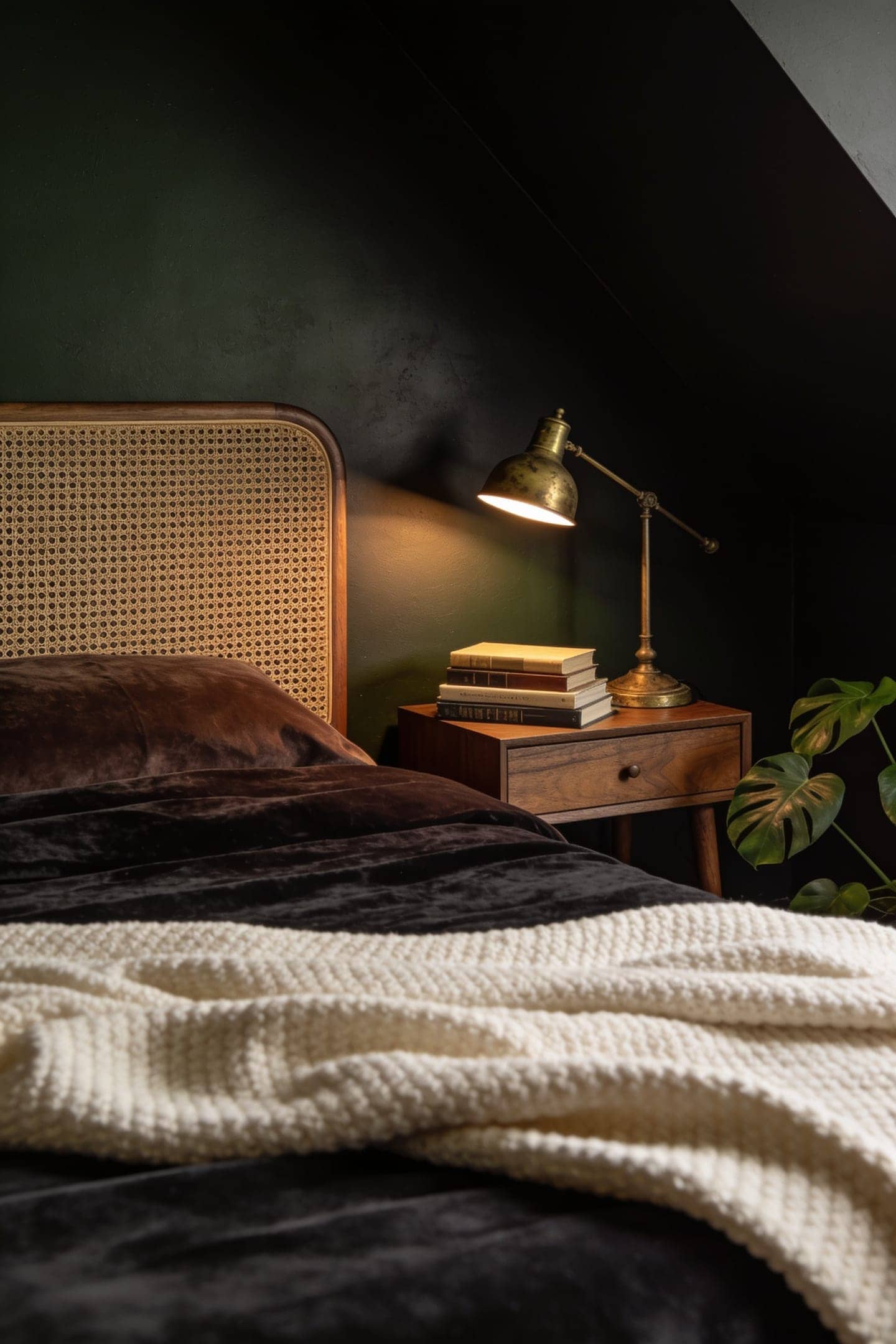 bedroom painted dark on all walls and ceiling, cocoon effect