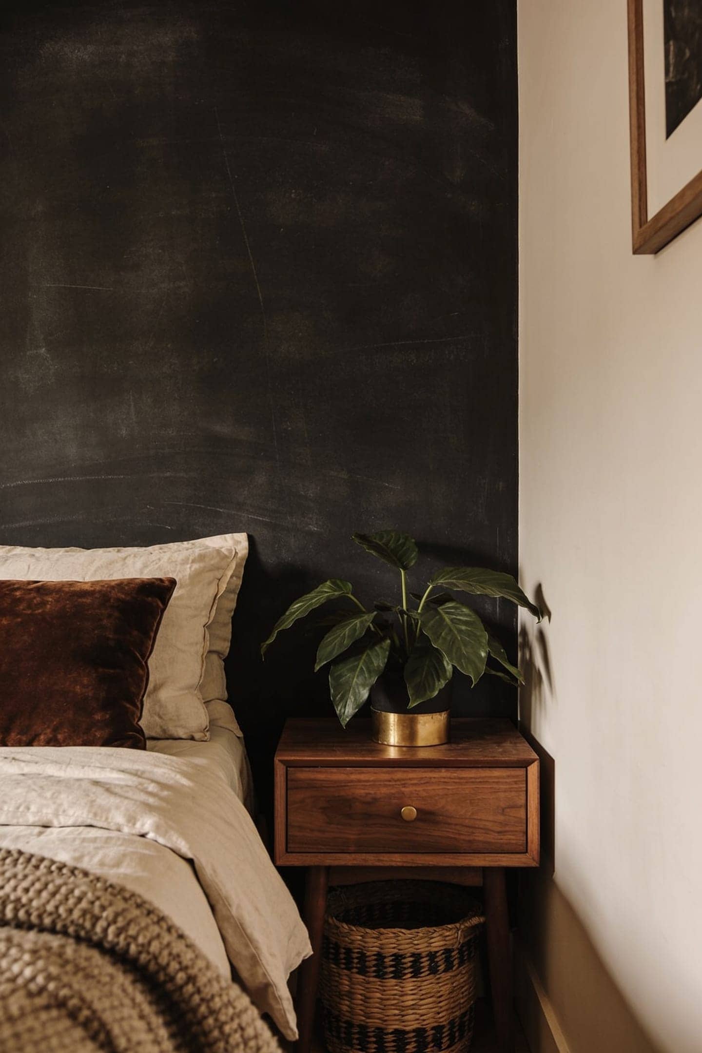 matte dark wall next to washed linen, no shine