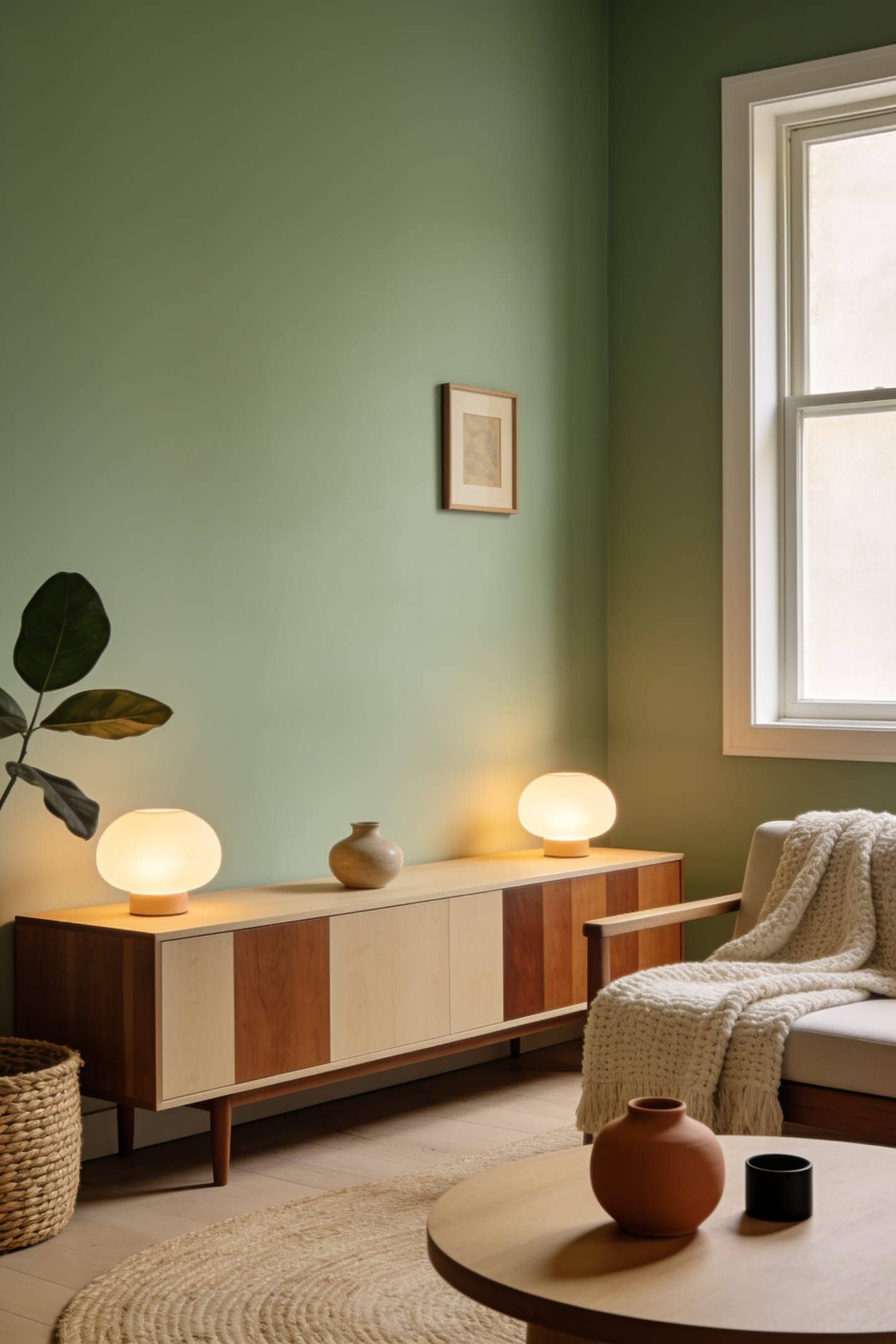 calm minimal sage living room