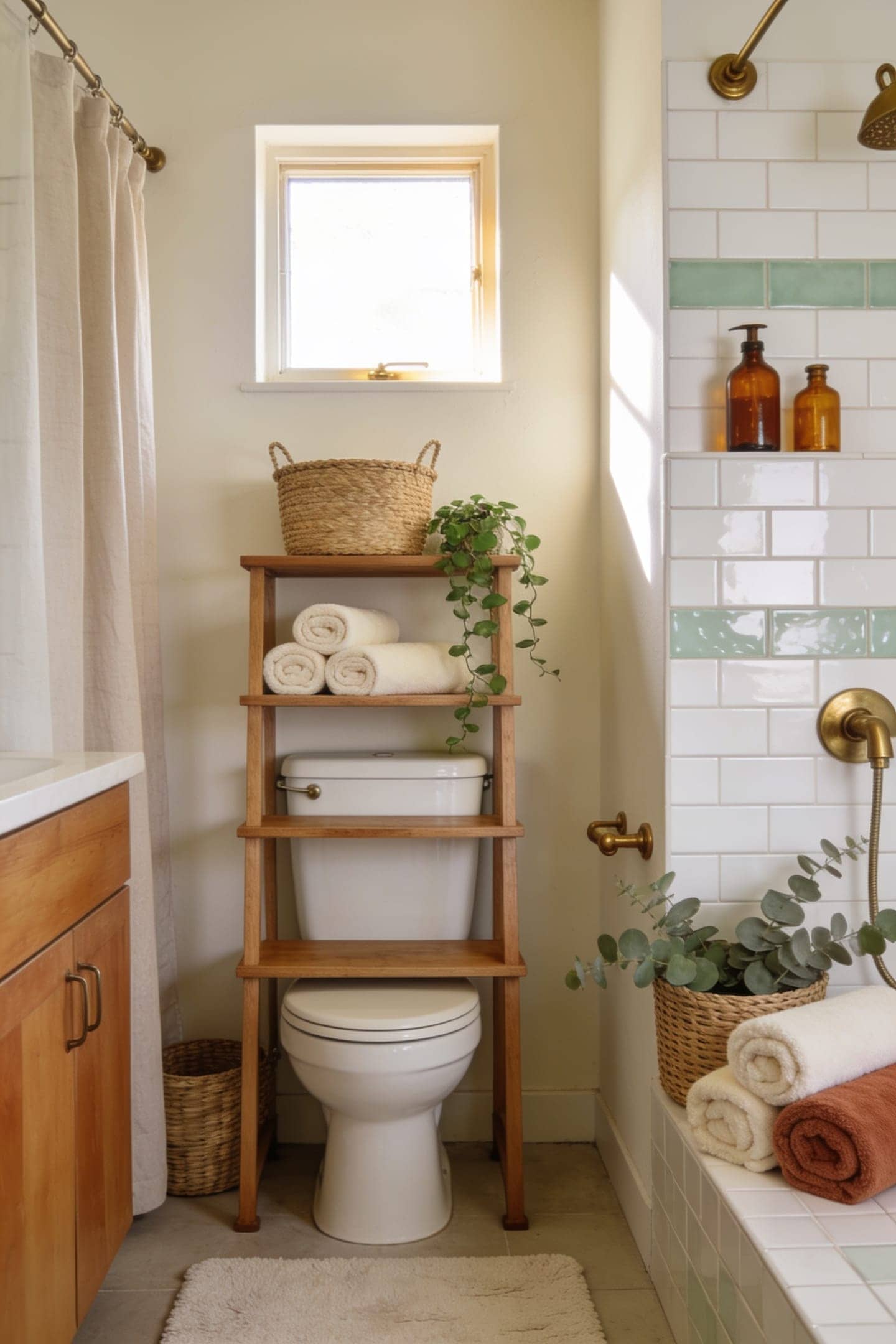 over the toilet storage shelf adding storage in a small bathroom