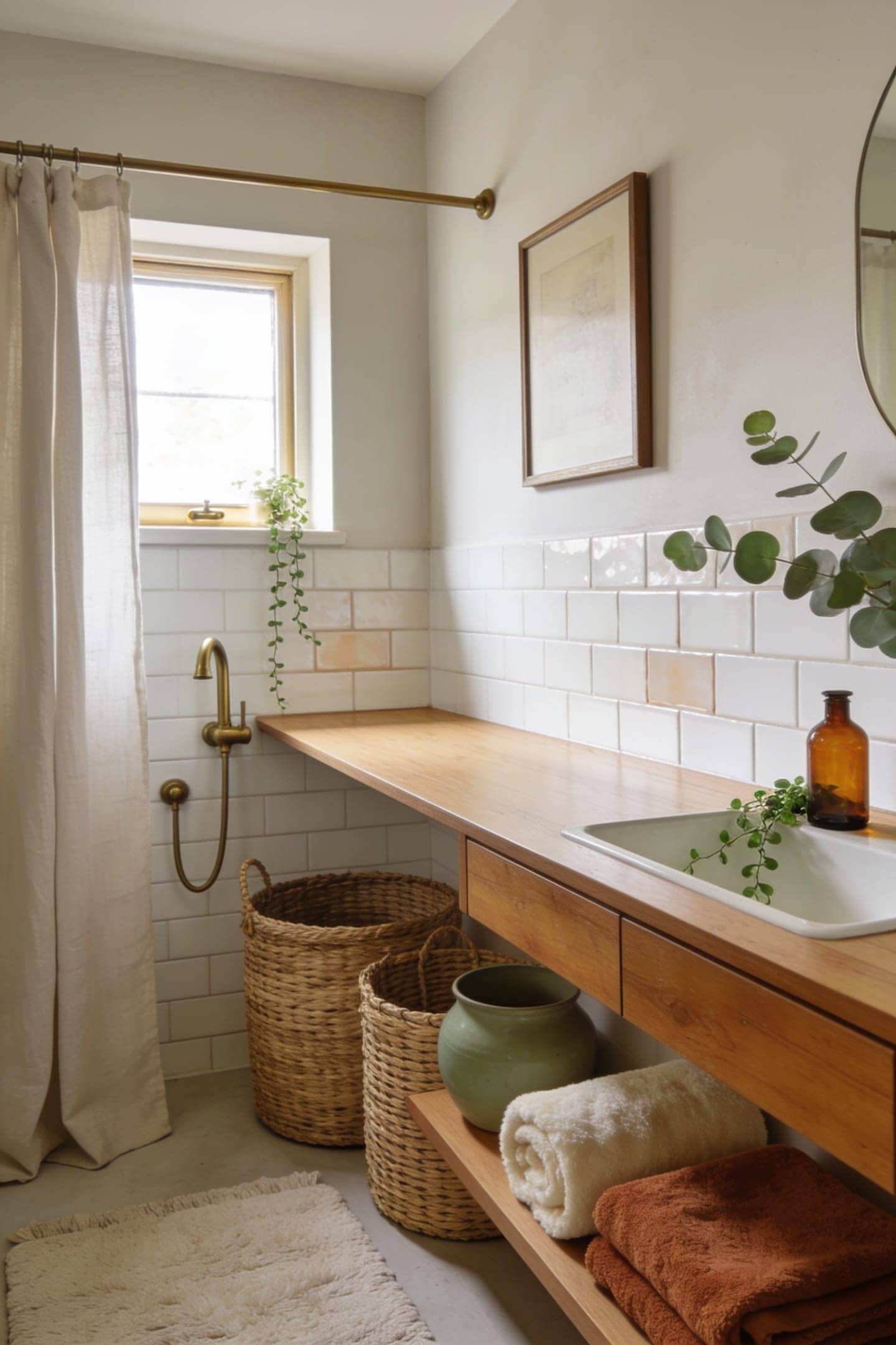 one clear stretch of bathroom counter kept empty next to the sink