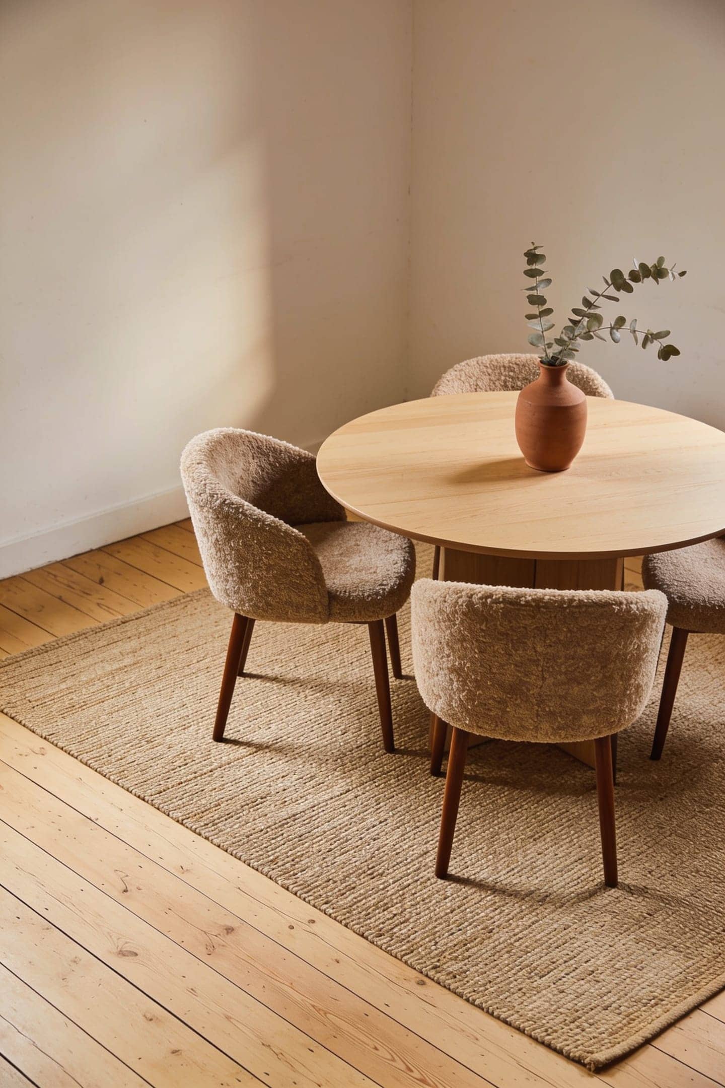 dining rug extending well past the chairs around a small table