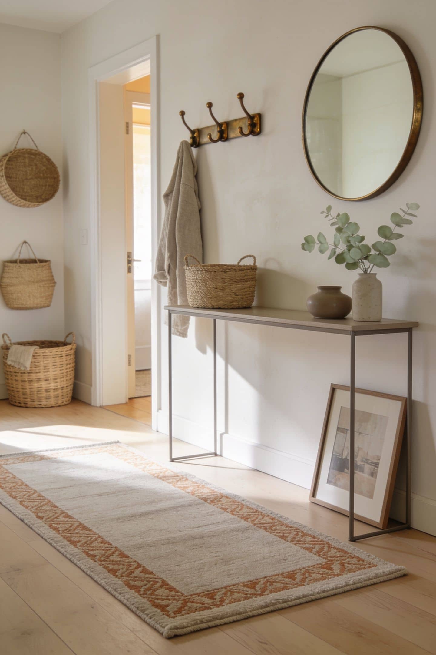 washable runner rug on the floor of a narrow apartment entryway