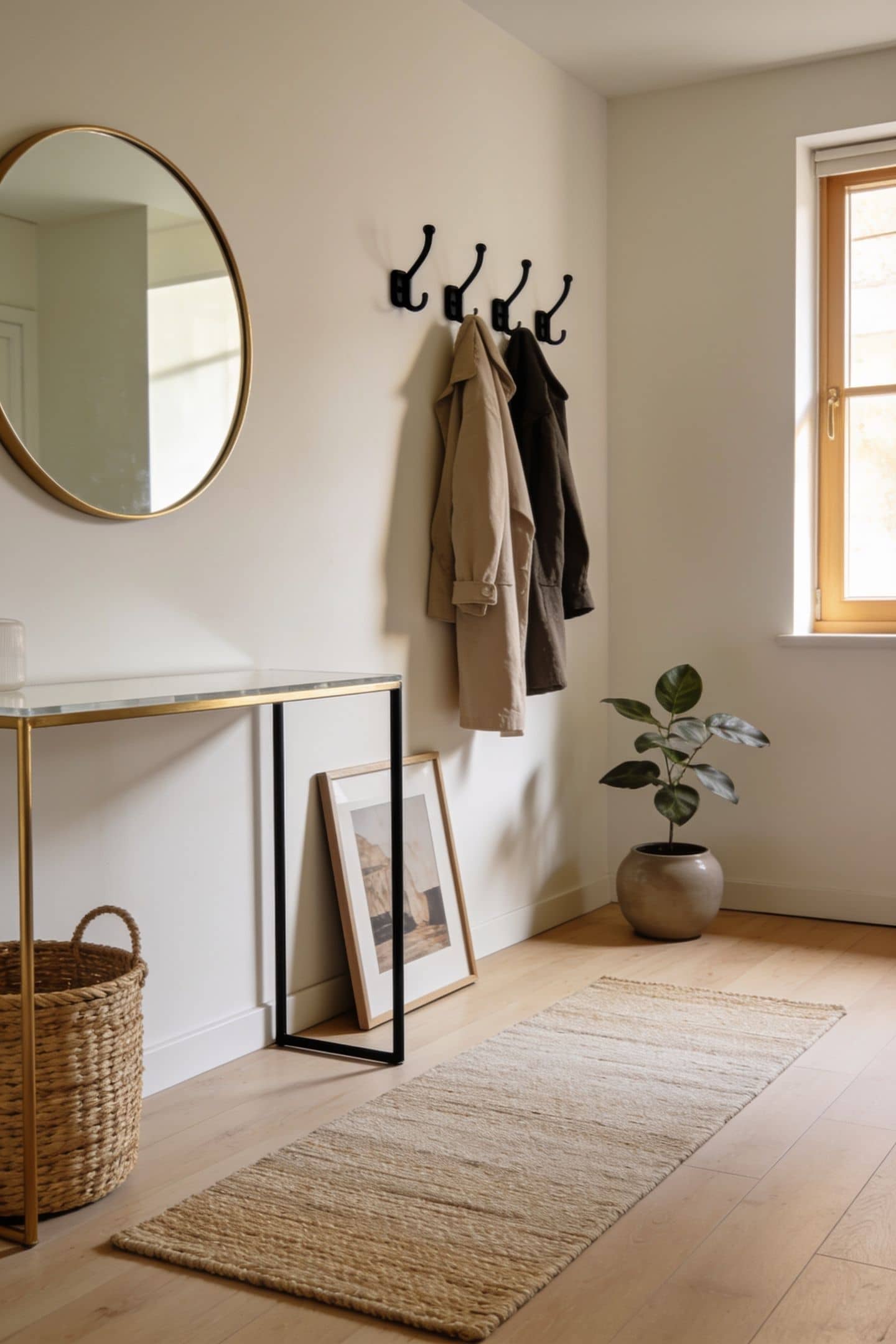 calm uncluttered apartment entryway with a clear console surface