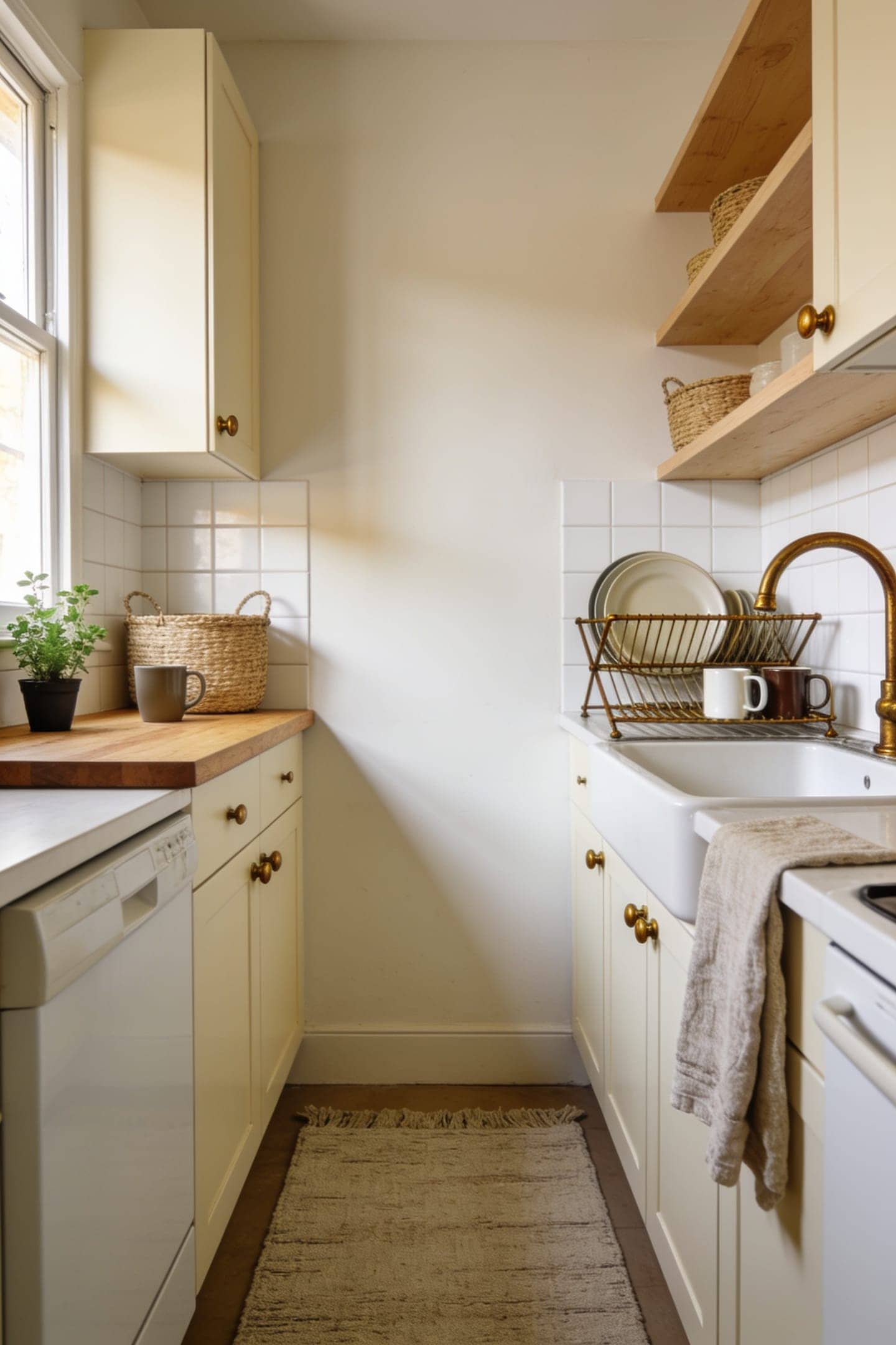 over the sink dish rack freeing up counter space in a small rental kitchen