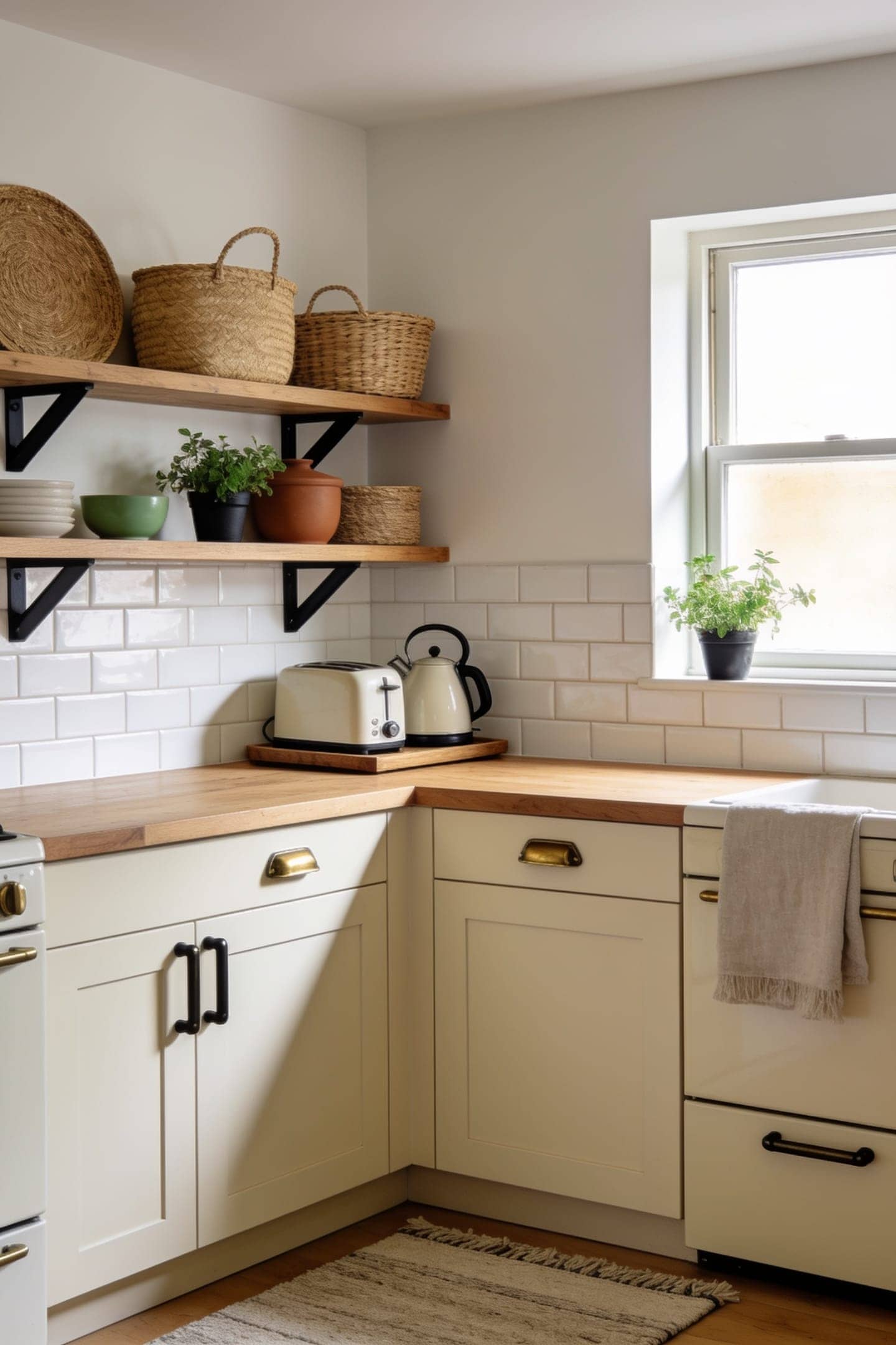 toaster and kettle grouped on a small tray on a tidy kitchen counter