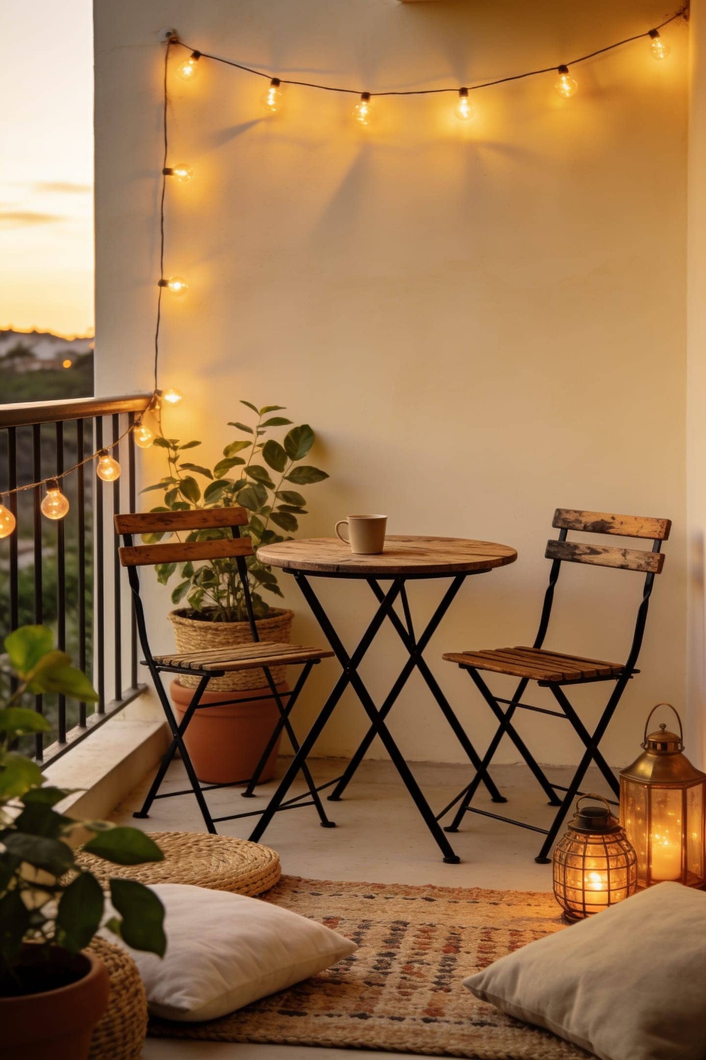 folding bistro set on small balcony