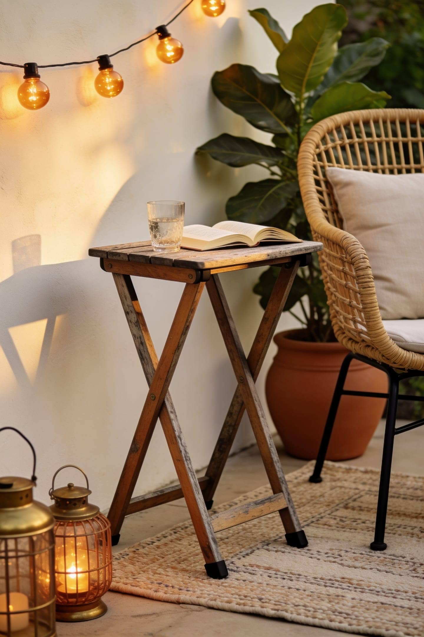 folding tray side table with a drink