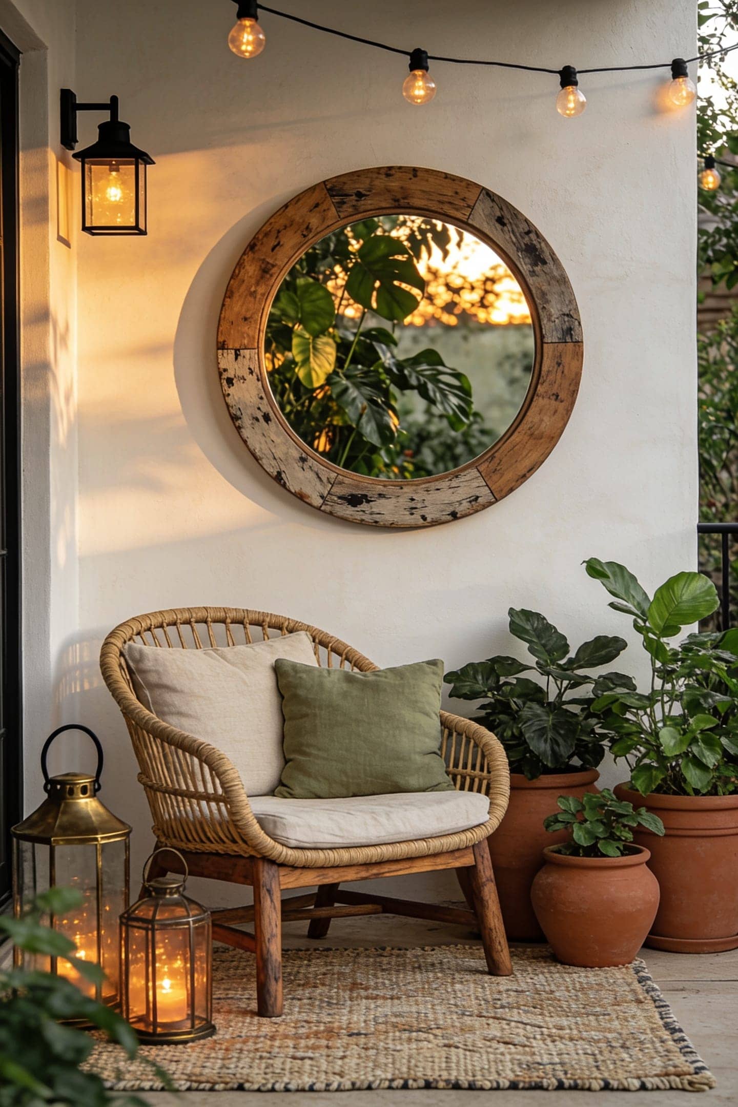 weatherproof mirror on patio wall