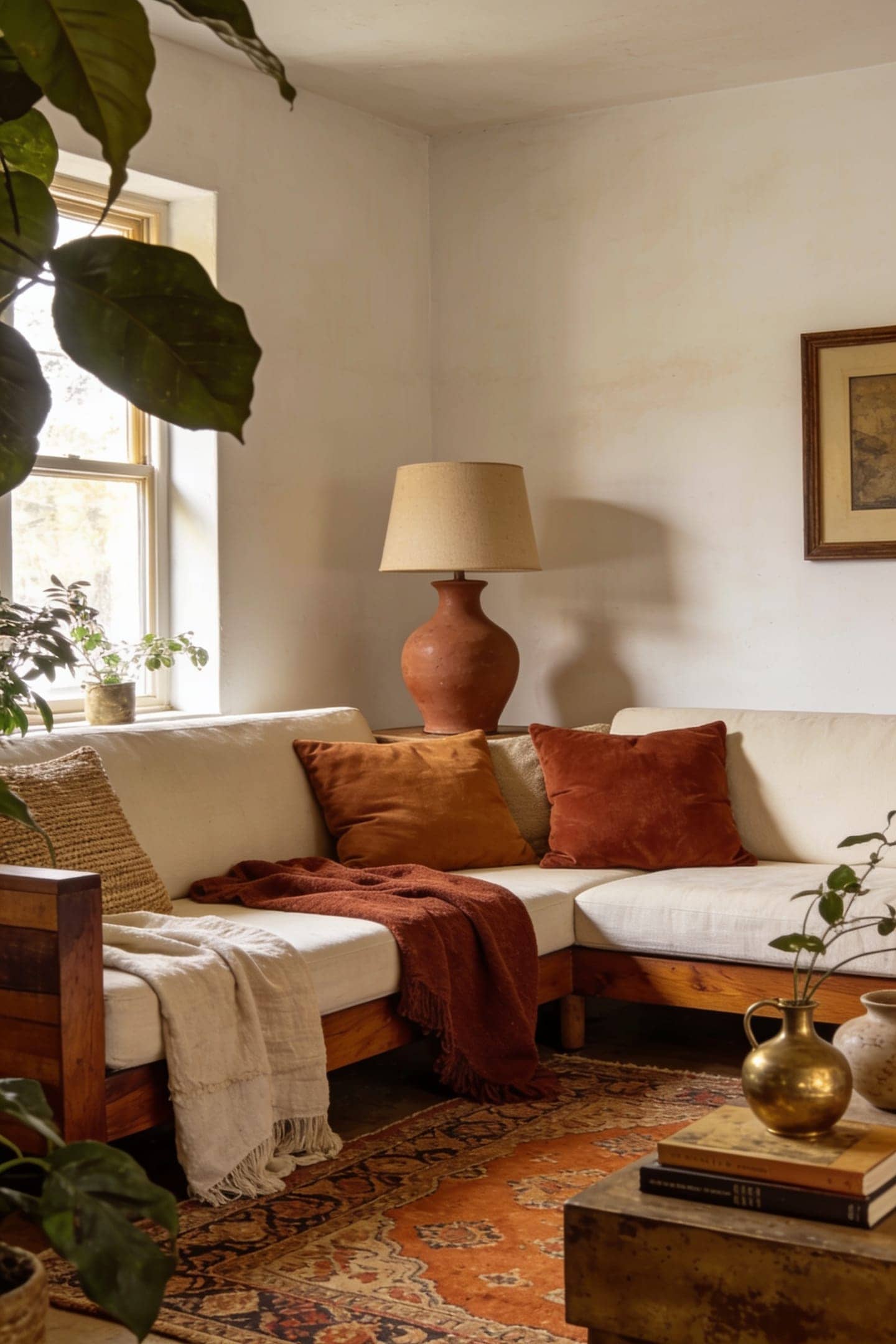 warm white walls letting terracotta furnishings stand out