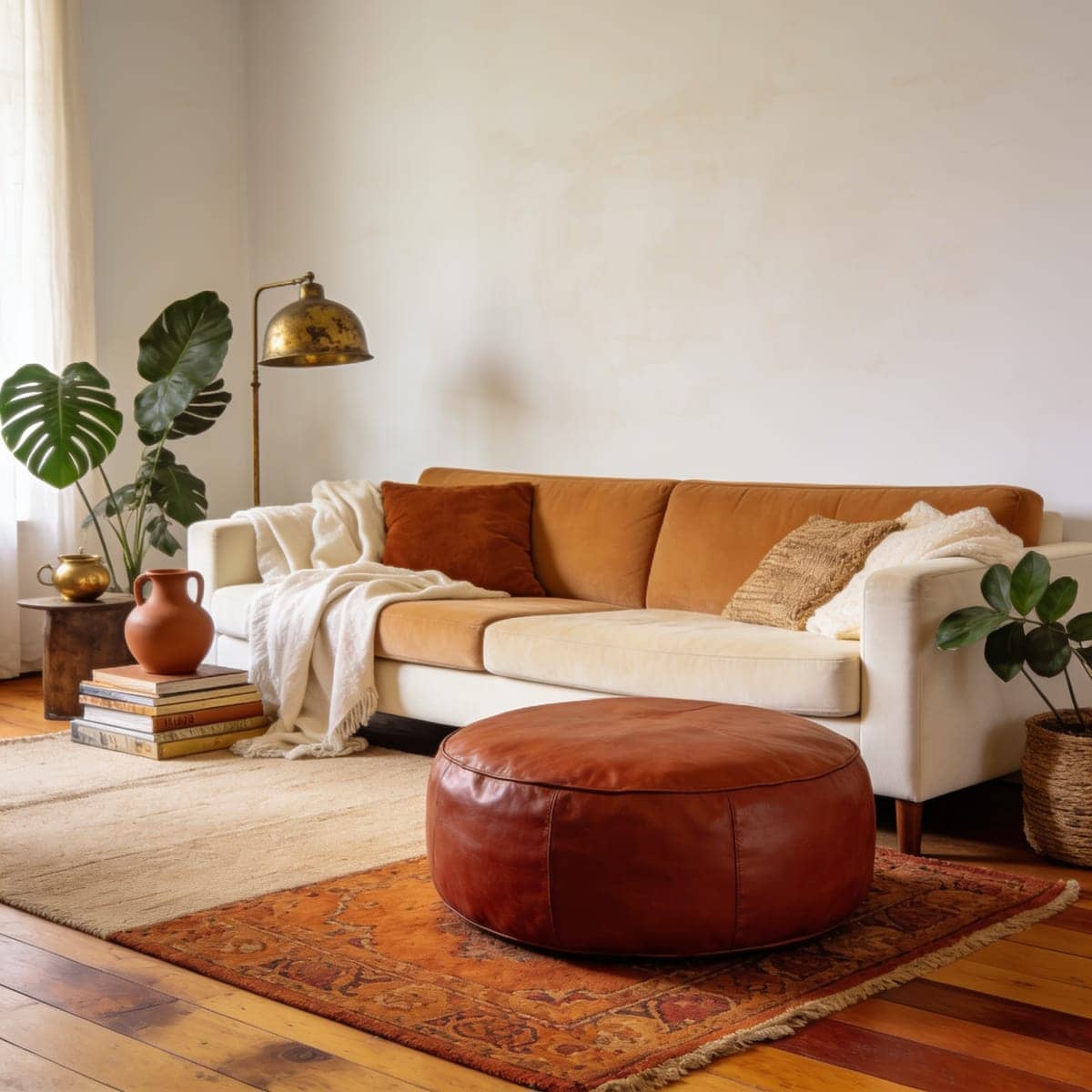 Rust Leather Pouf